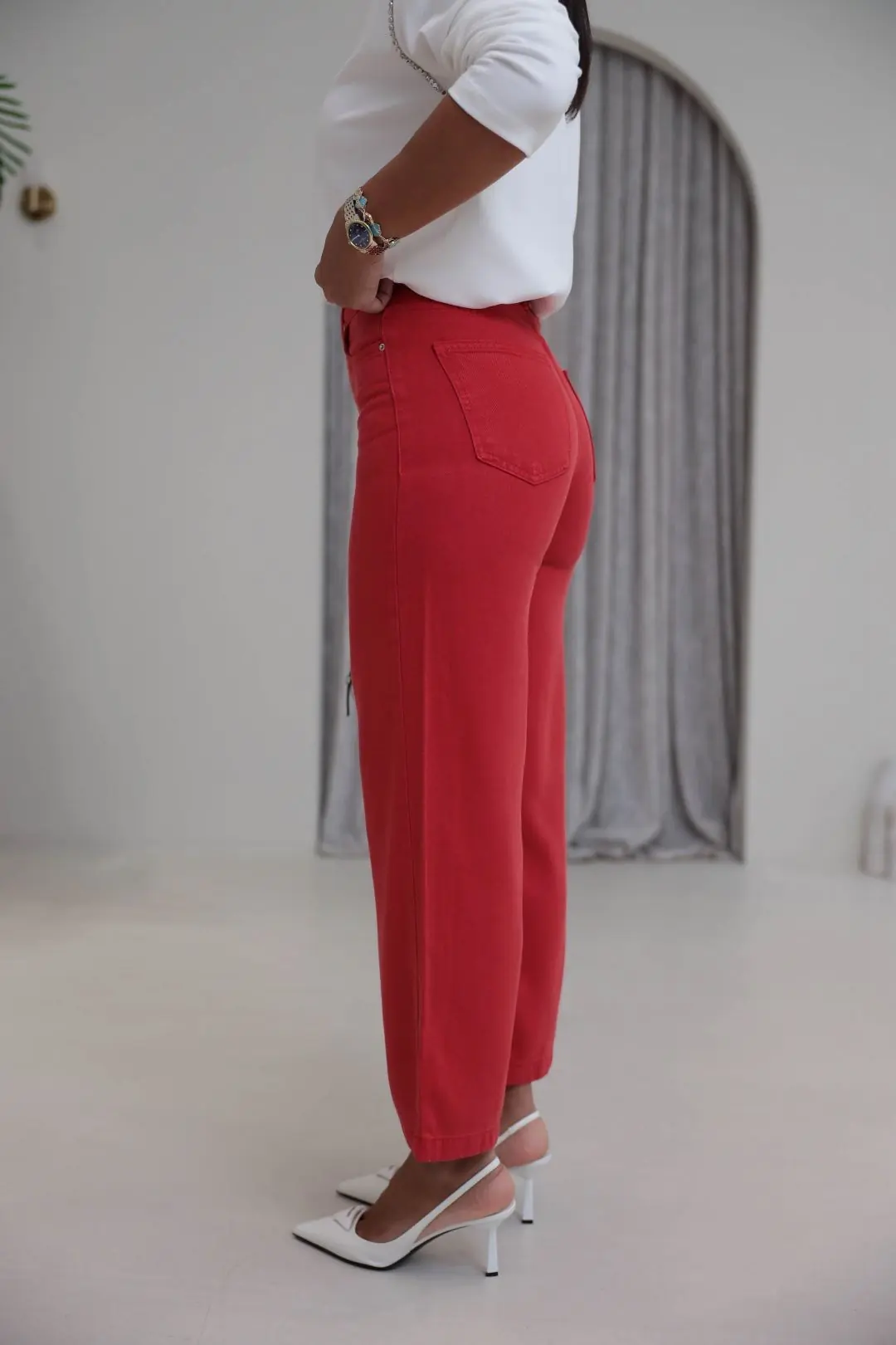 1027 Culotte Tencel Kumaş Pantolon KIRMIZI