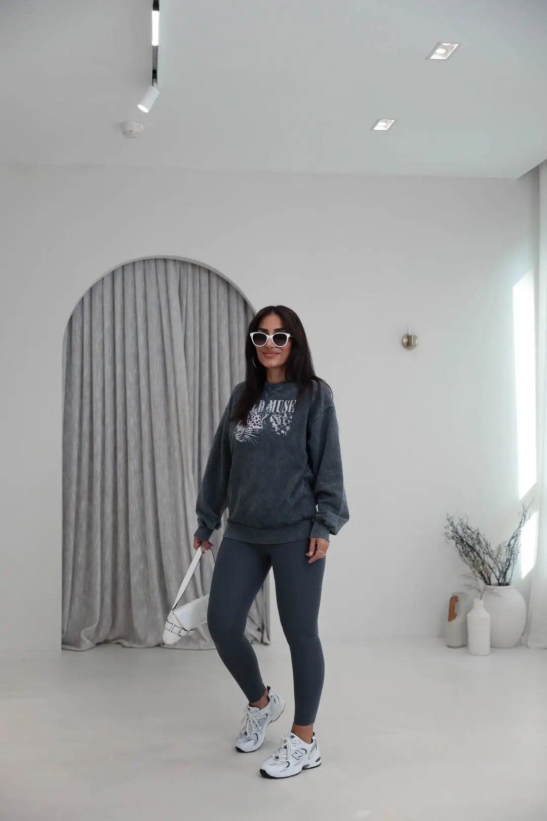 9106 Kaplan Baskılı Ribanalı İki İplik Sweatshirt ANTRASİT