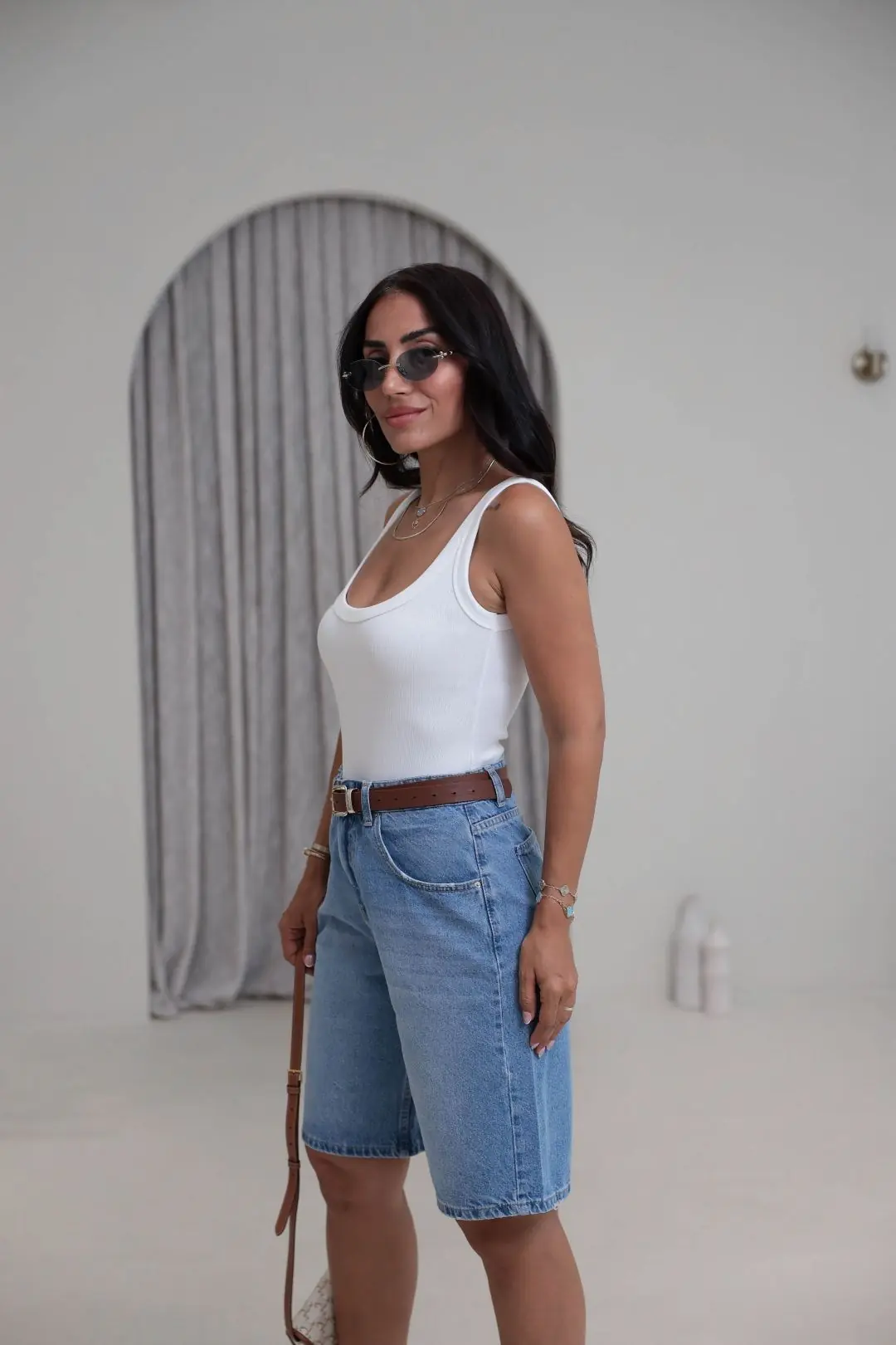 512 Yüksek Bel Denim Bermuda Şort MAVİ