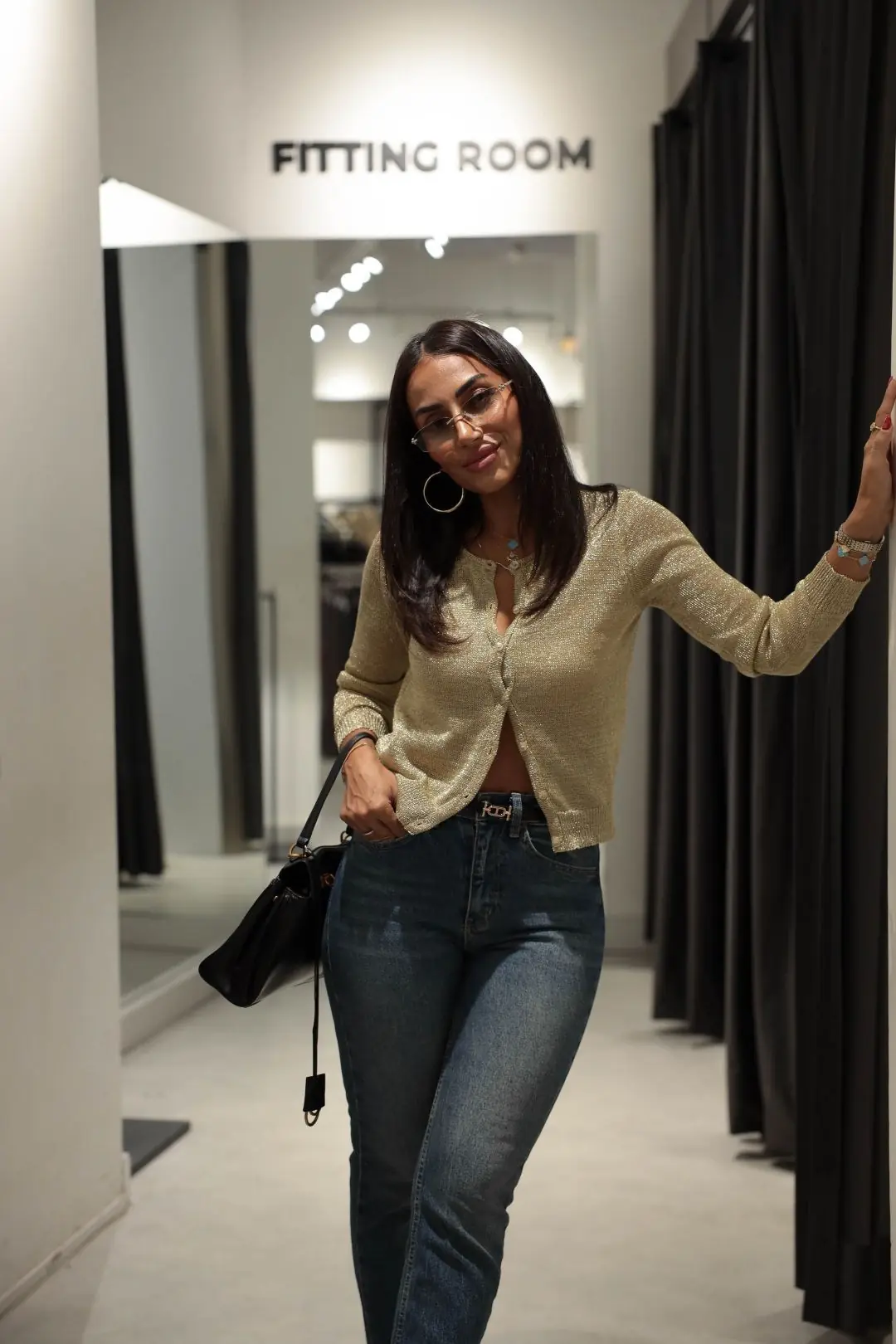 2844 Simli Düğmeli İnce Triko Hırka GOLD
