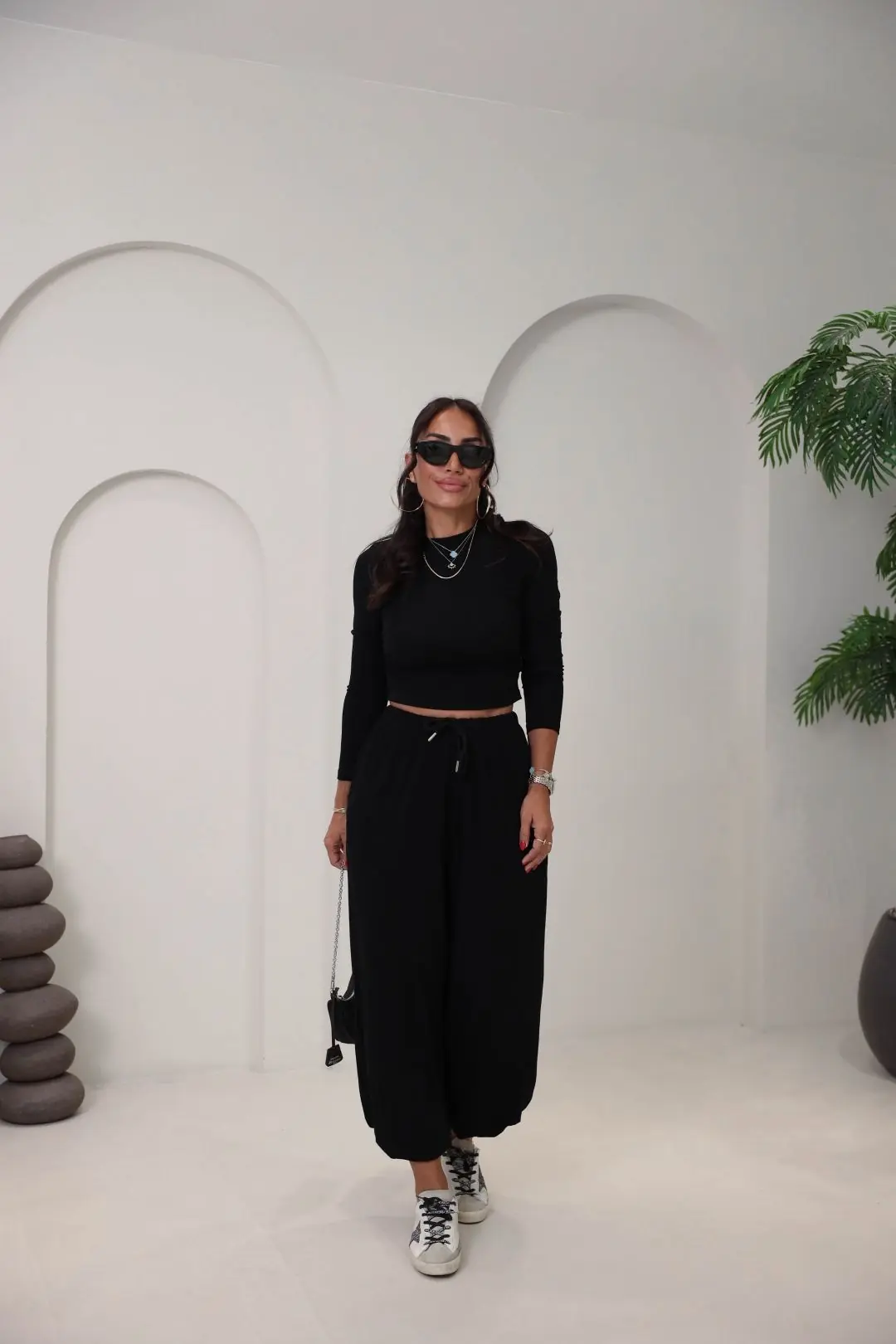 4289 Modal Drape Detaylı Şalvar Kesimli Bluz Pantolon Takım SİYAH