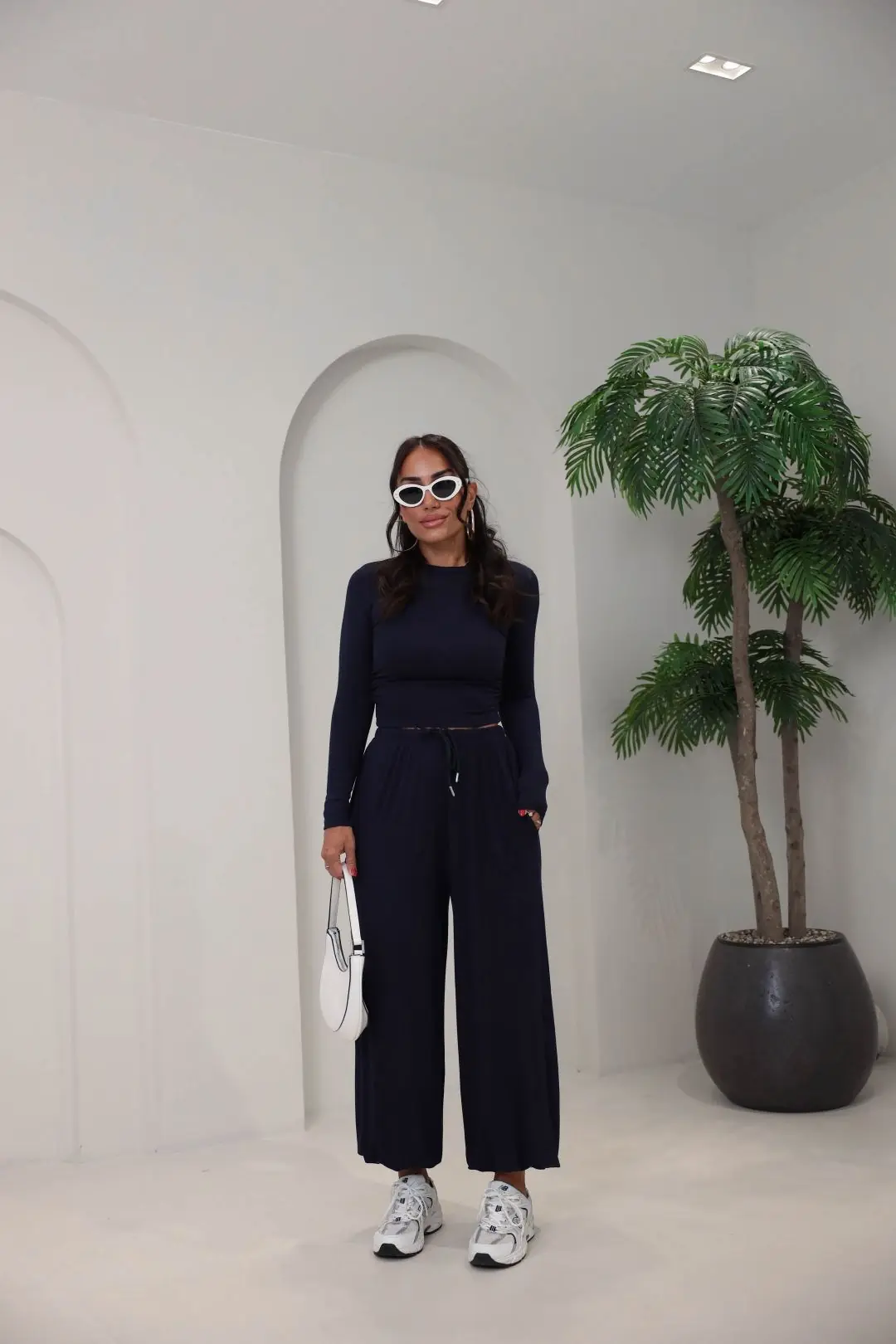 4289 Modal Drape Detaylı Şalvar Kesimli Bluz Pantolon Takım LACİVERT