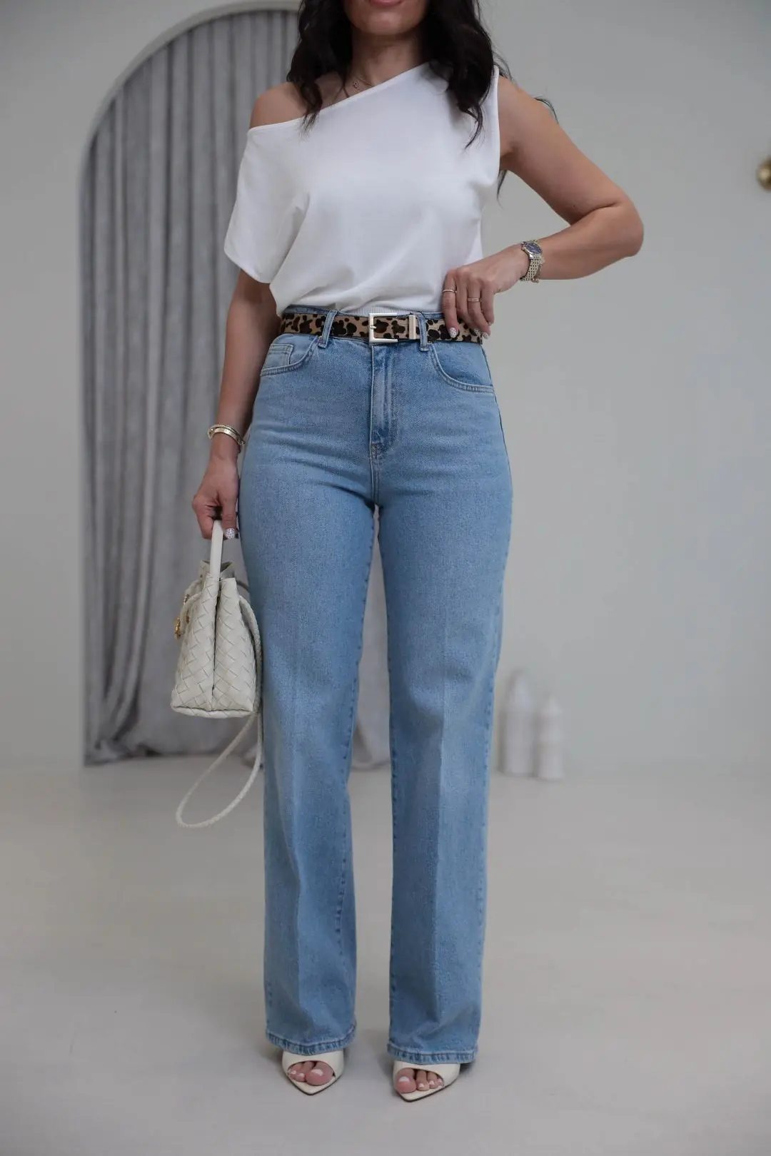 4219 Leopar Kemerli Straight Jean AÇIK MAVİ
