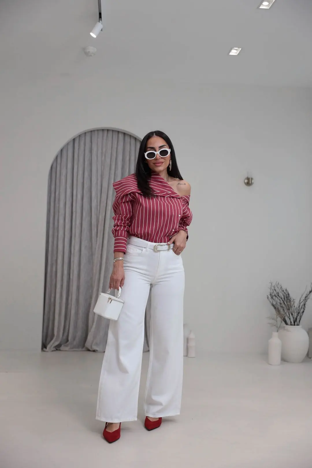 1480 Yüksek Bel Full Soft Doku Jean BEYAZ