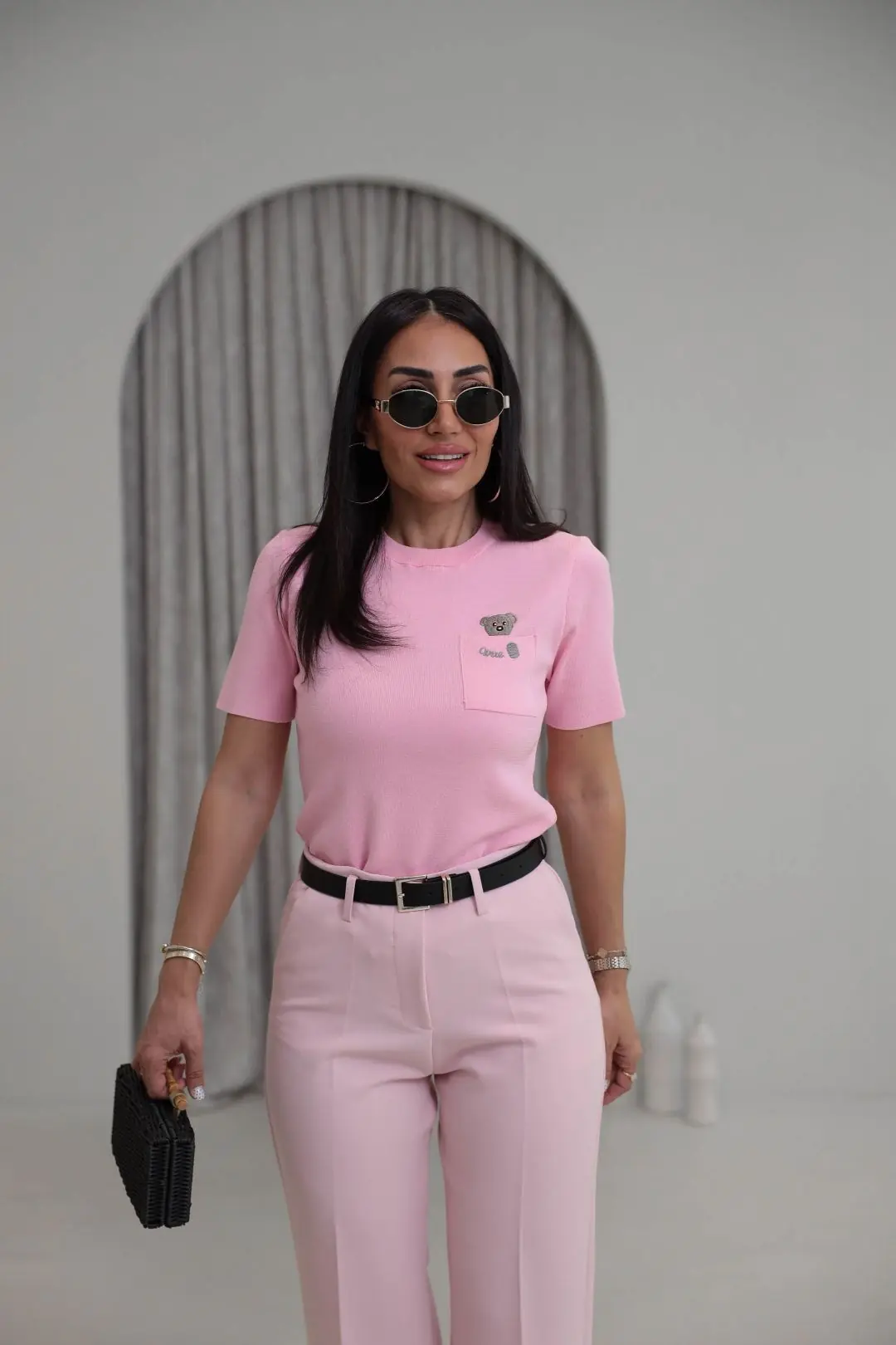 0640 Cebi Ayıcıklı Rayon Kumaş Bluz PEMBE