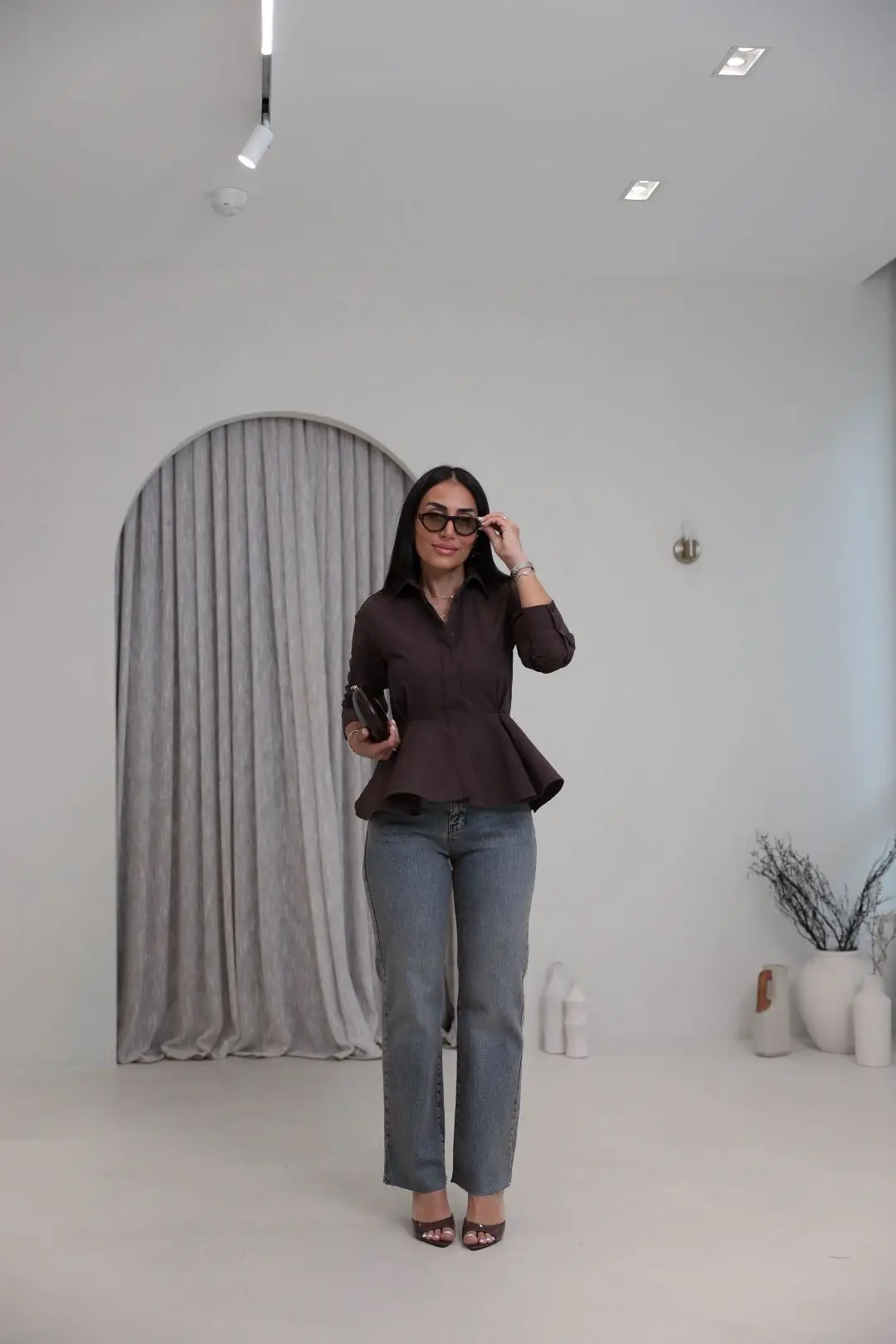 3250 İçi Telalı Peplum Gömlek KAHVE
