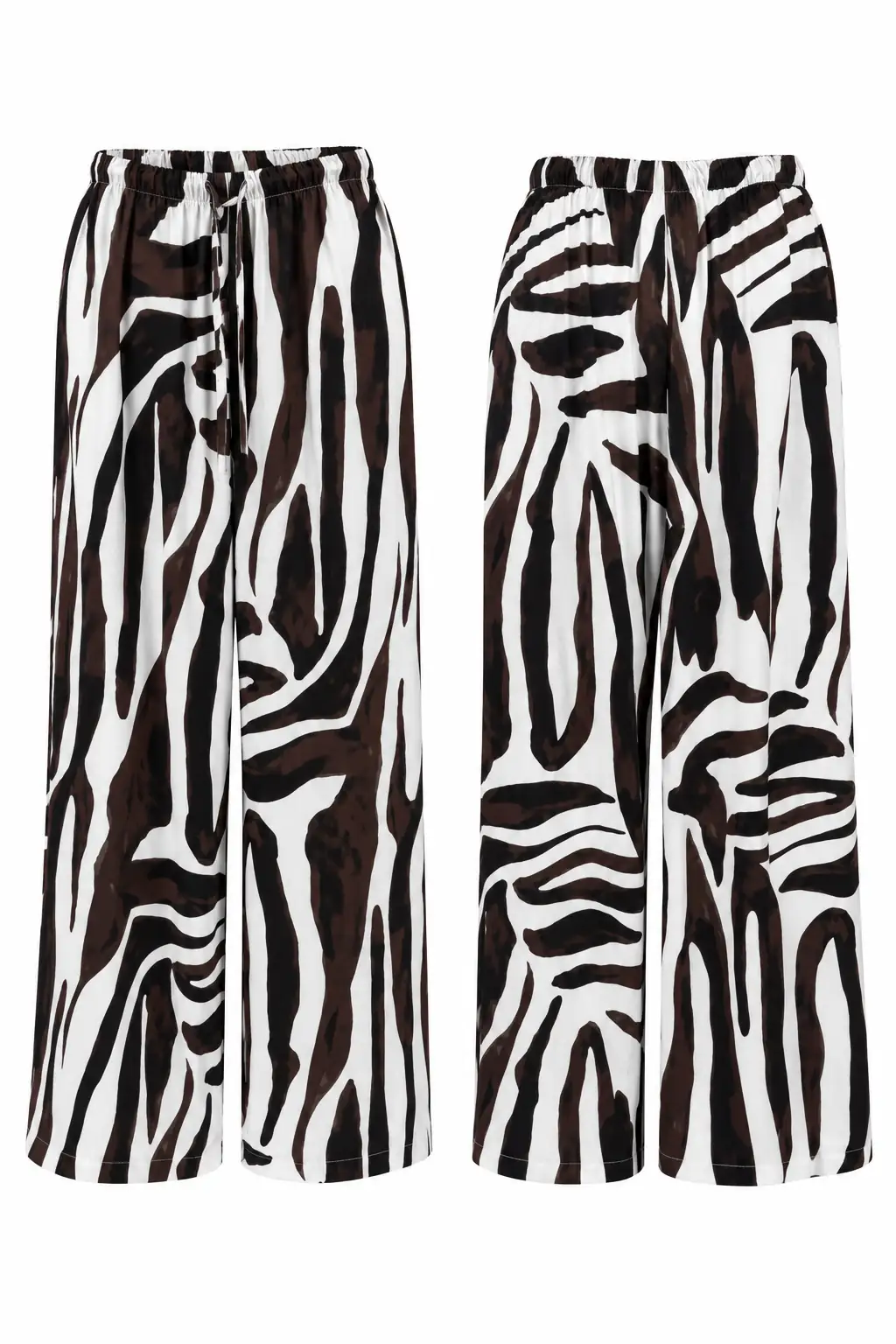 9177 Zebra Desen Saten Kumaş Bel Lastikli Pantolon SİYAHBEYAZ