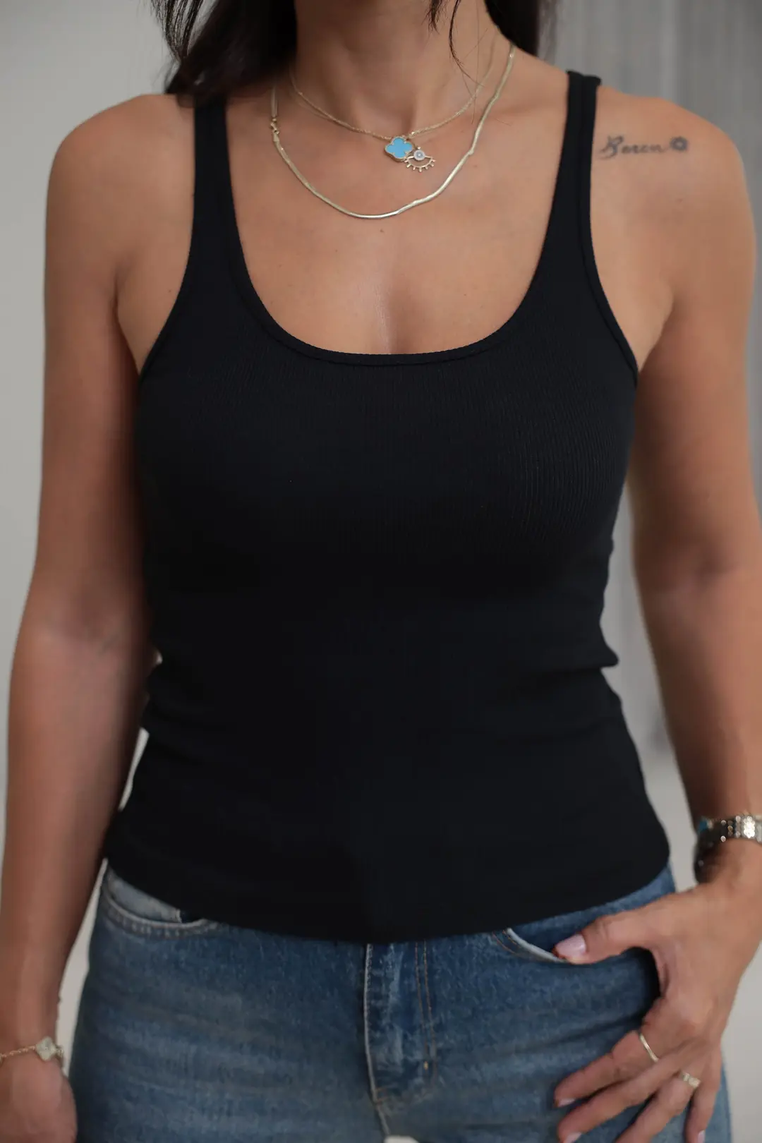 4113 Fitilli Askılı Crop Atlet SİYAH