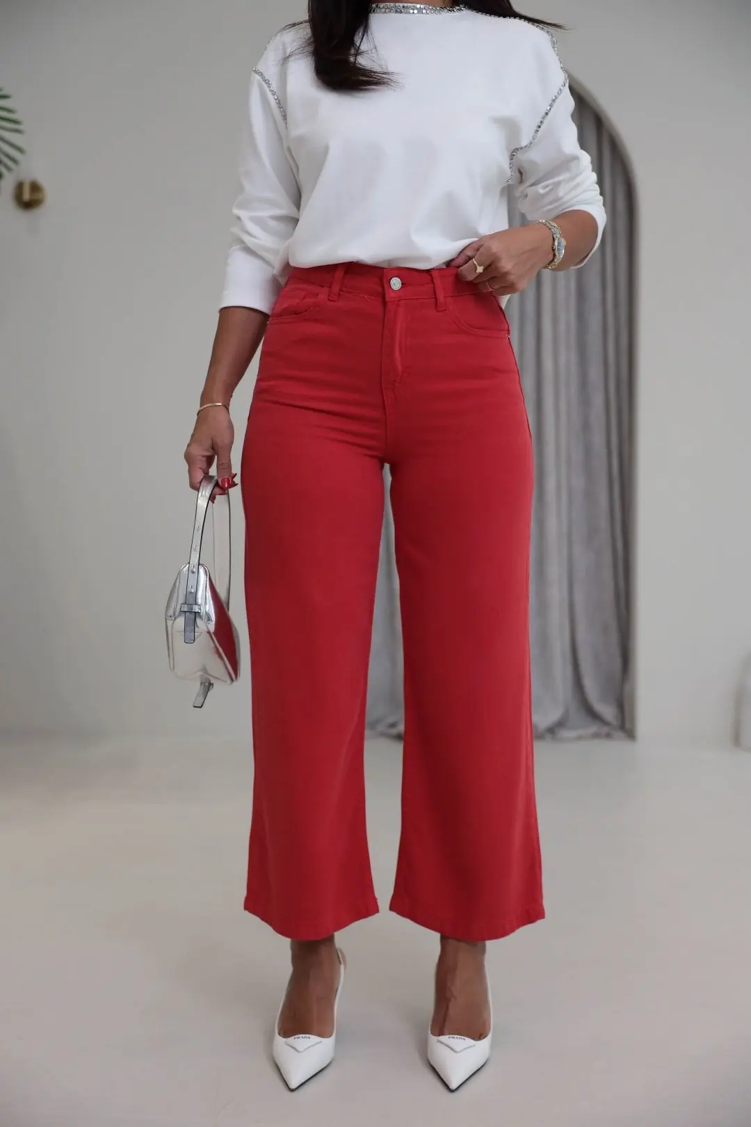 1027 Culotte Tencel Kumaş Pantolon KIRMIZI