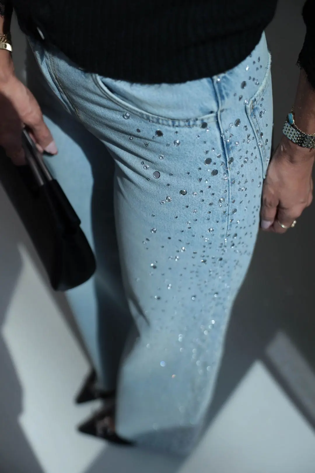 9119 Taş işlemeli Wide Leg jean AÇIK MAVİ