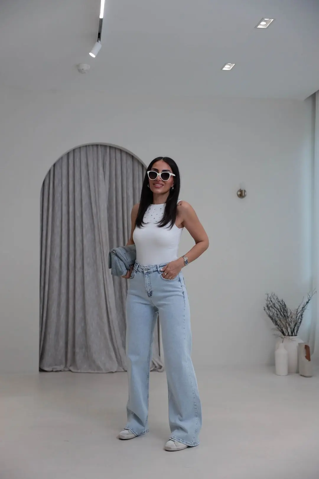 488 Likralı Wide Leg Jean BUZ MAVİ