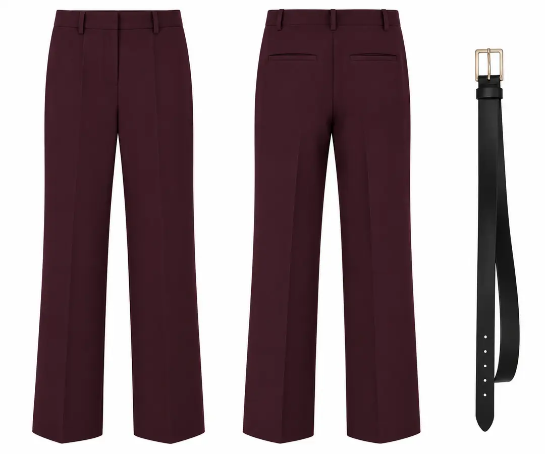 7291 Kemerli Ütü Çizgili Kumaş Pantolon BORDO
