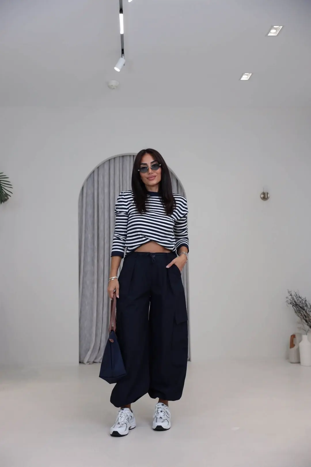 1267 Bisiklet Yaka Çizgili Triko Bluz LACİVERT