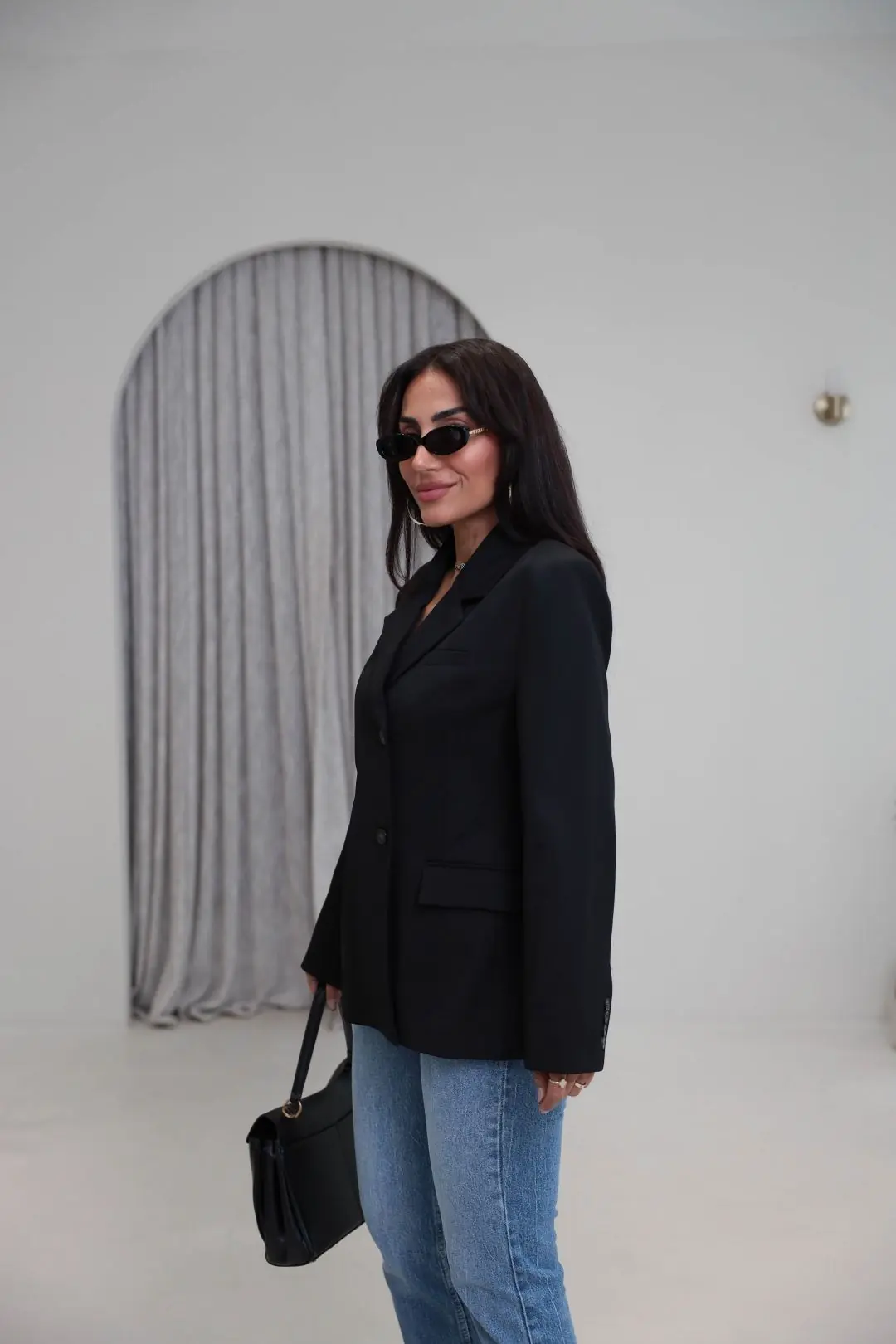 6344 Çift Düğmeli Cep Kapaklı Blazer Ceket SİYAH
