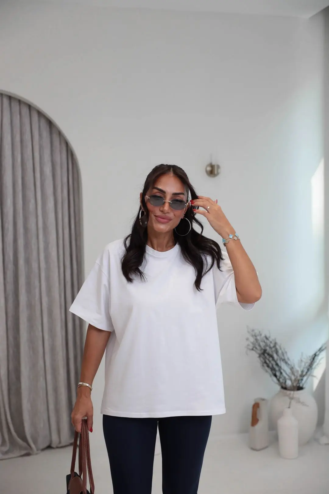 3300 Bisiklet Yaka Oversize Basic Coton Tshirt BEYAZ