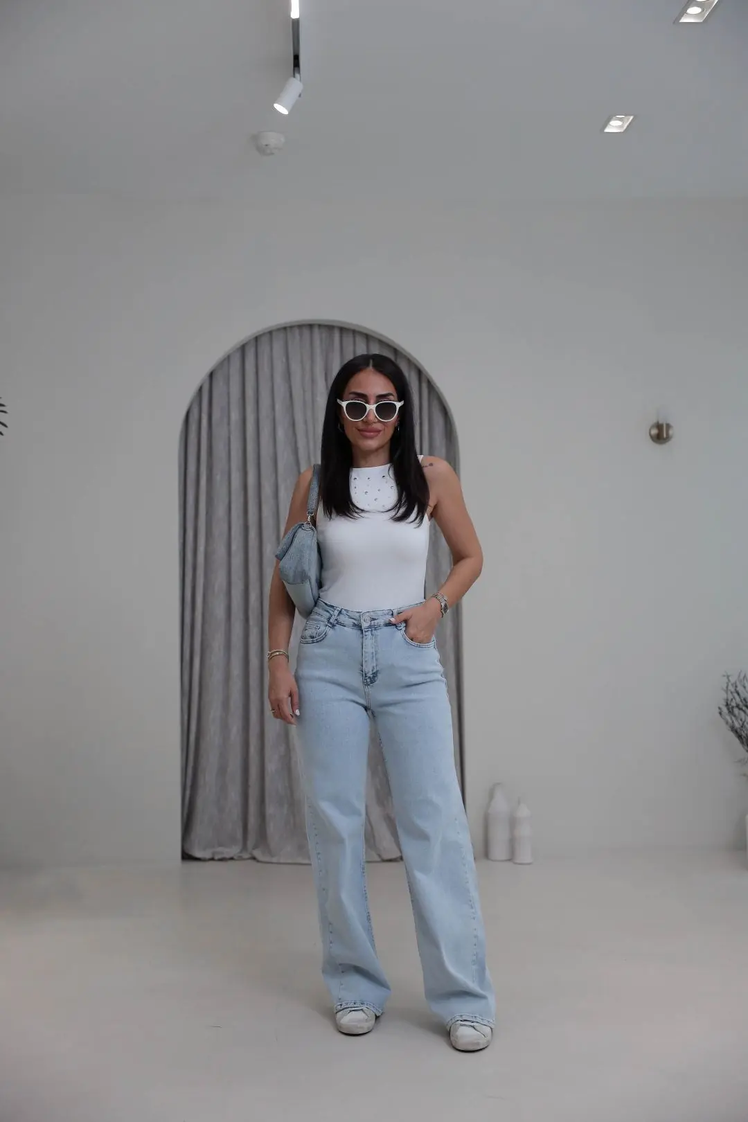 488 Likralı Wide Leg Jean BUZ MAVİ