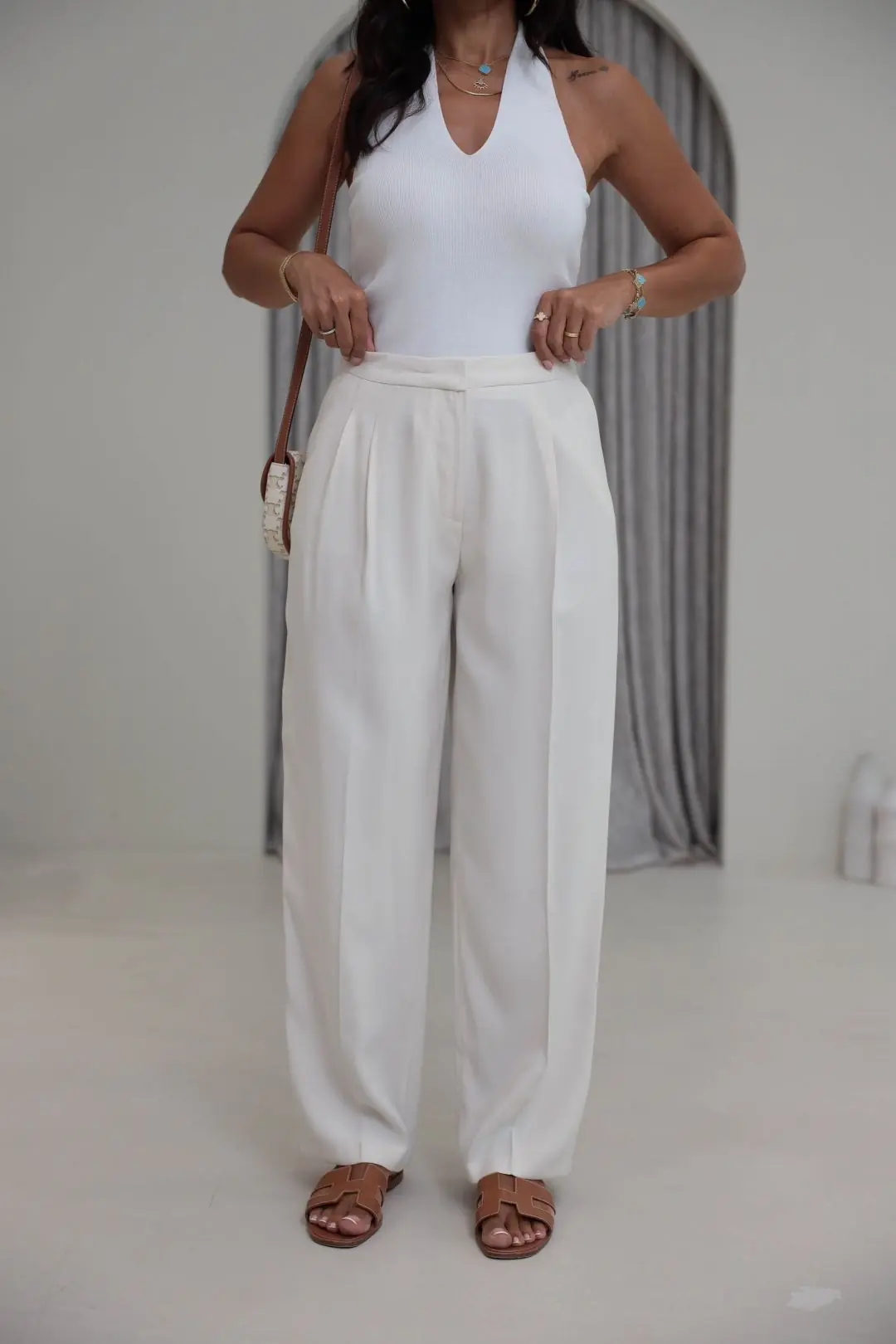 7545 Beli Ayarlanabilir Tencel Pantolon EKRU