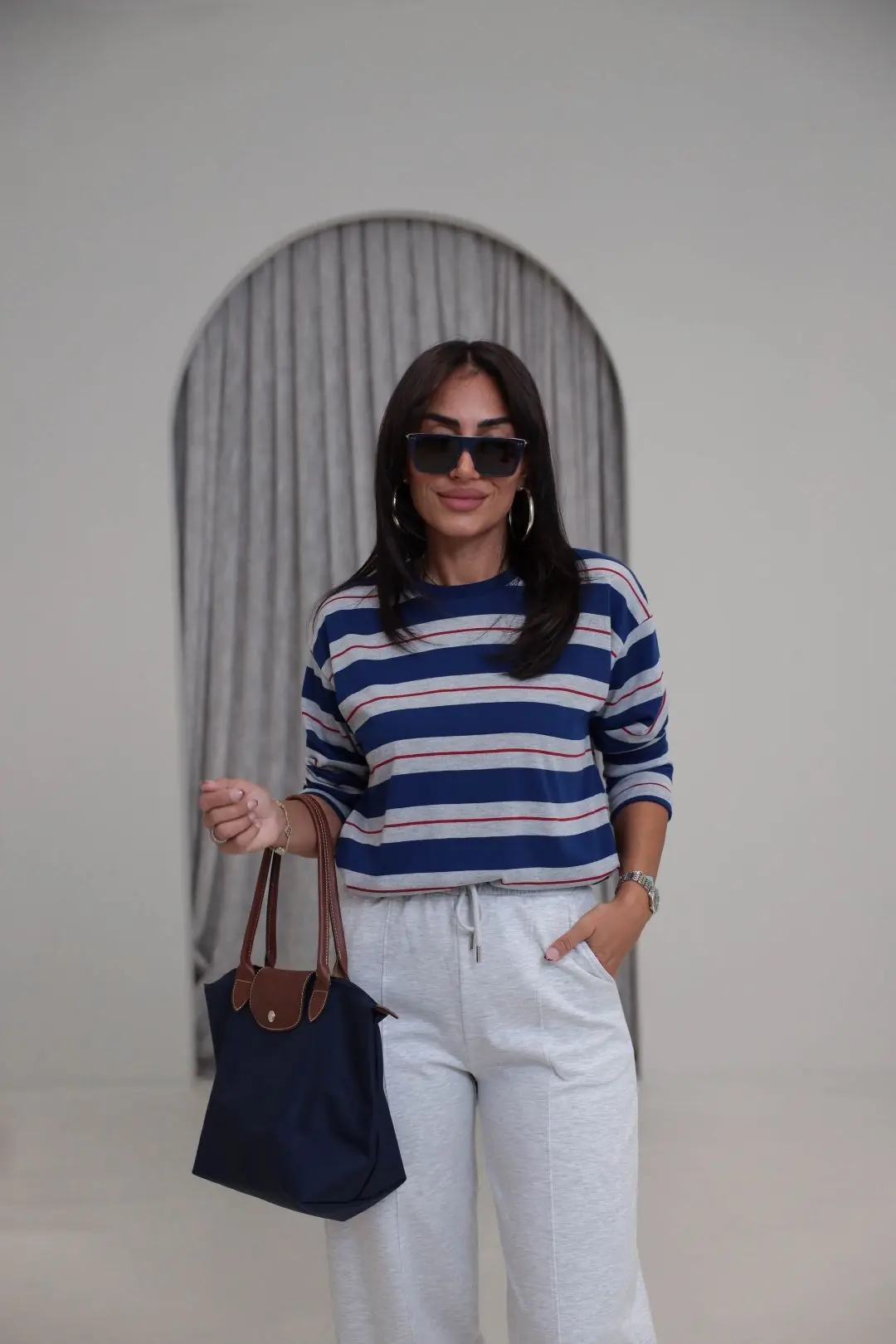 6357 Çizgi Detaylı Yumuşak Kumaş Sweatshirt LACİVERT - LACİVERT