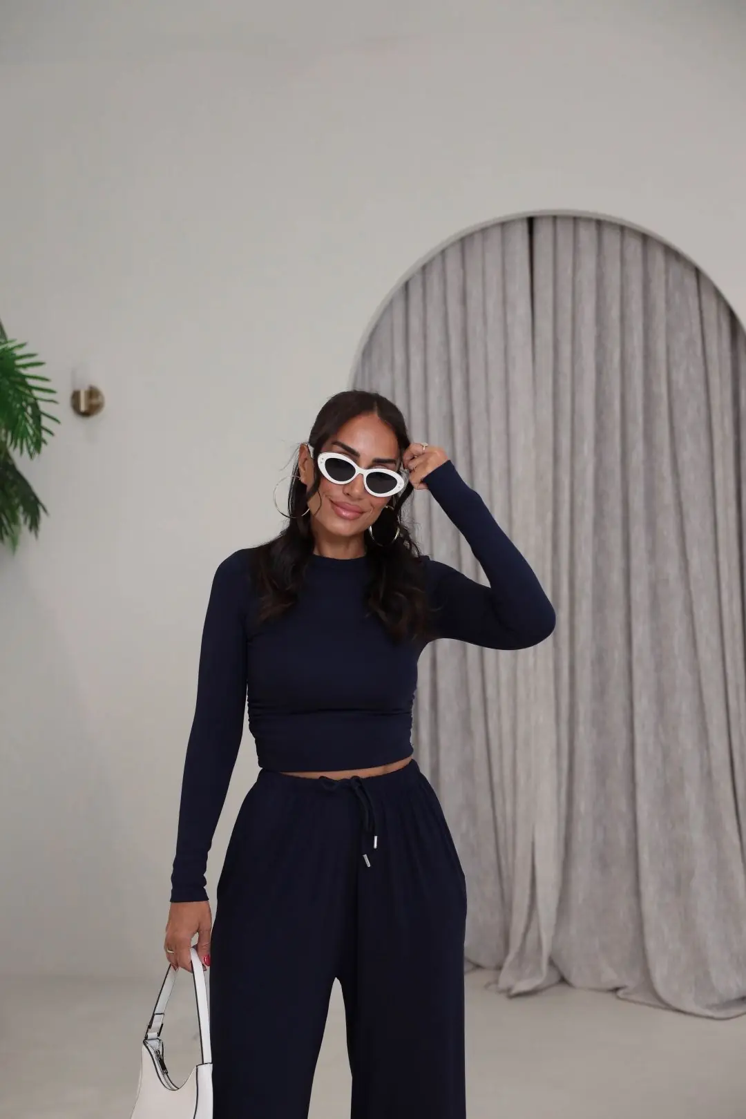 4289 Modal Drape Detaylı Şalvar Kesimli Bluz Pantolon Takım LACİVERT