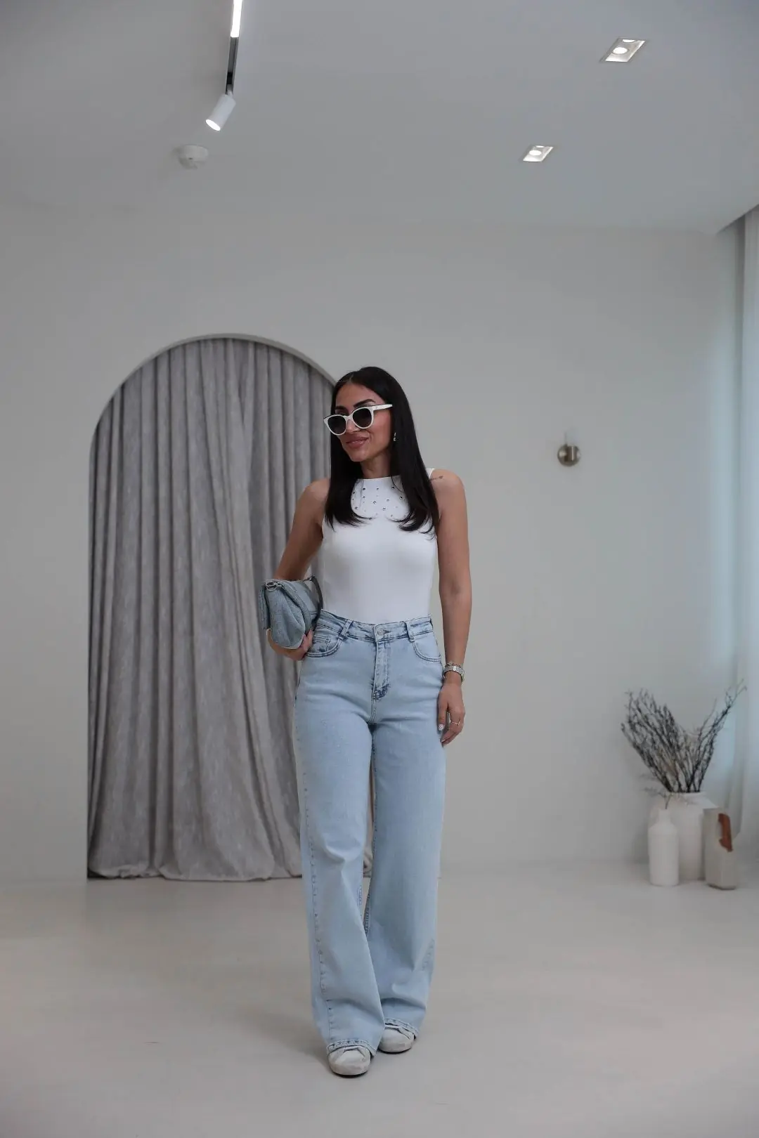 488 Likralı Wide Leg Jean BUZ MAVİ