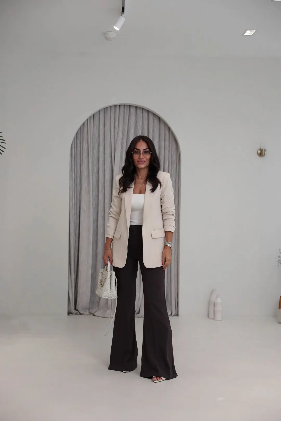 3101Y Vatkalı Kolları Büzgülü Blazer Ceket TAŞ