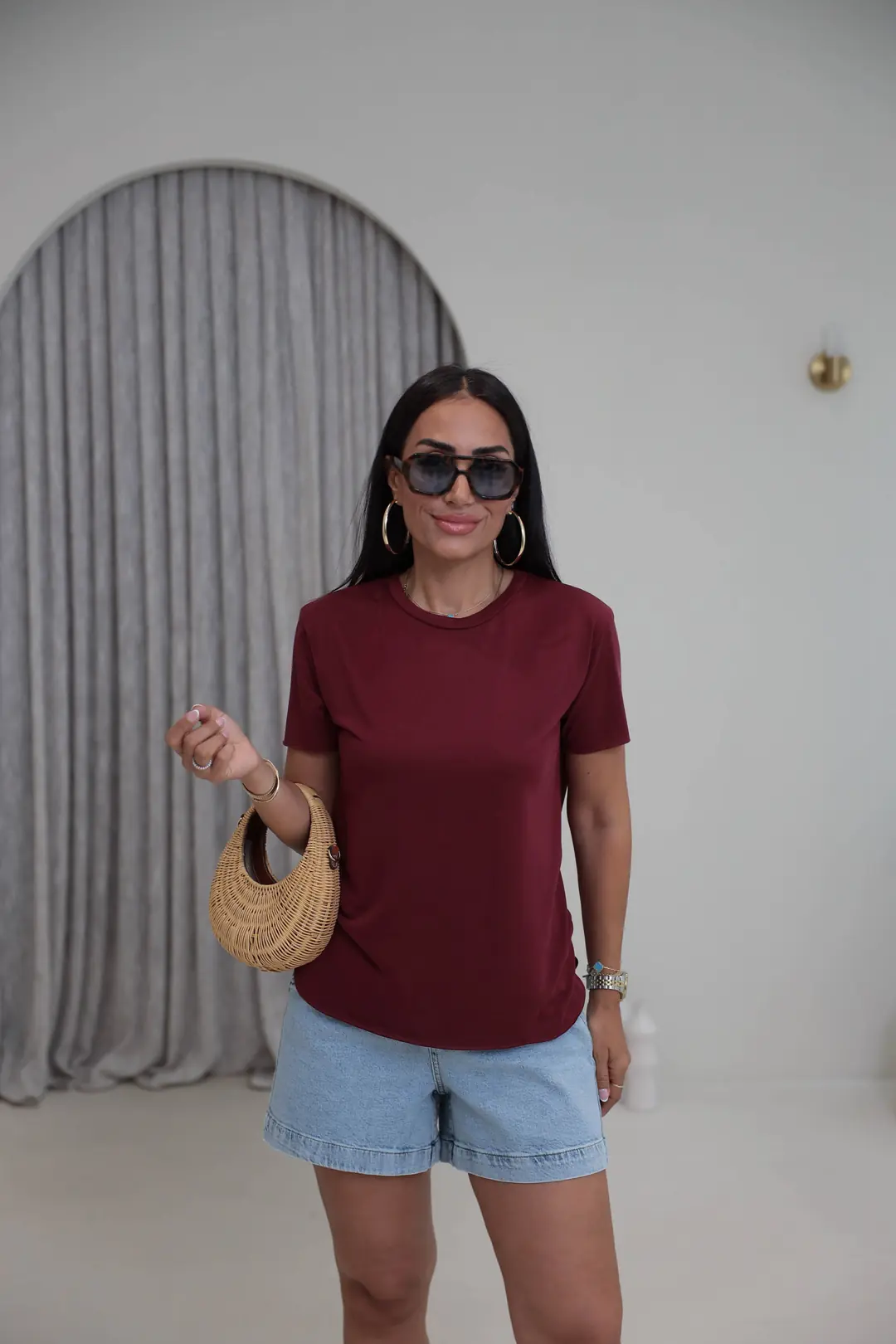 1020 Oys Lazer Kesikli Modal Tshirt BORDO - BORDO