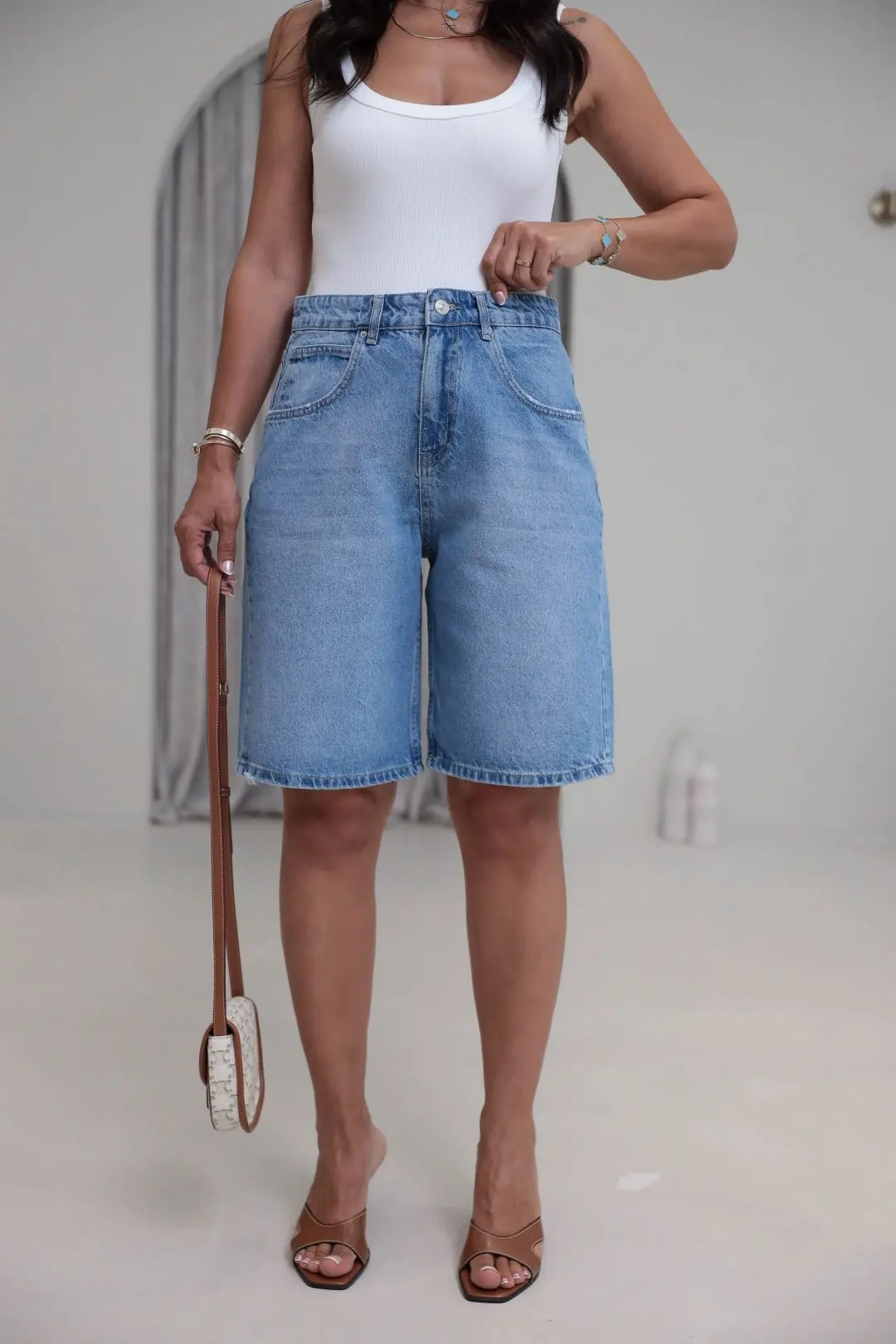 512 Yüksek Bel Denim Bermuda Şort MAVİ - MAVİ