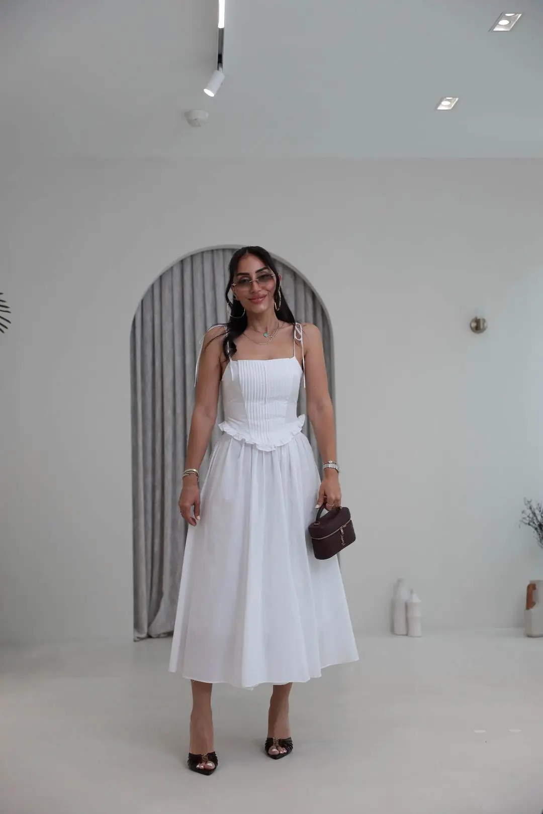 4192 Nervürlü Bağcık Askılı Korse Bluz BEYAZ