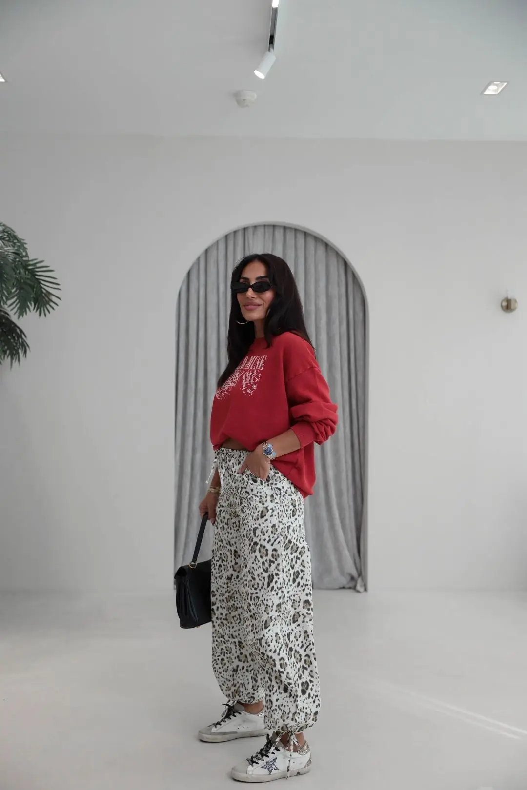9106 Kaplan Baskılı Ribanalı İki İplik Sweatshirt KIRMIZI