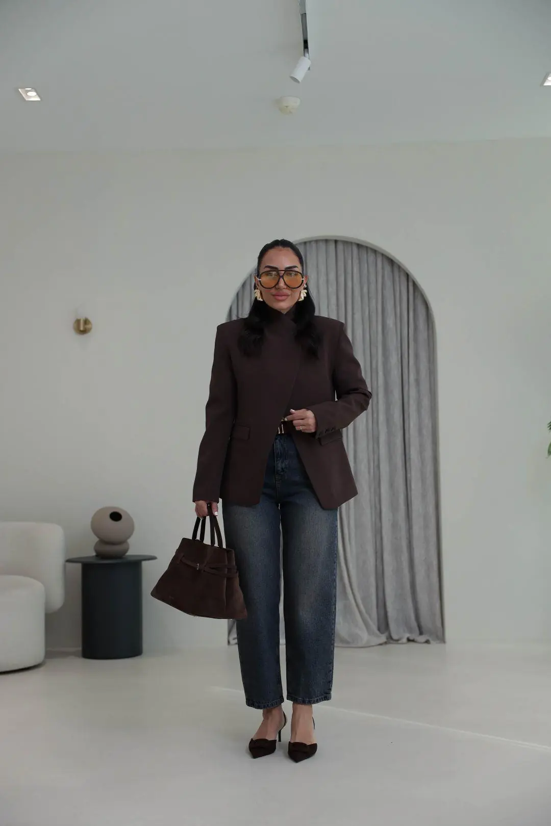 3010 Kemerli Yüksek Bel Baggy Jean KOYU TİNTLİ