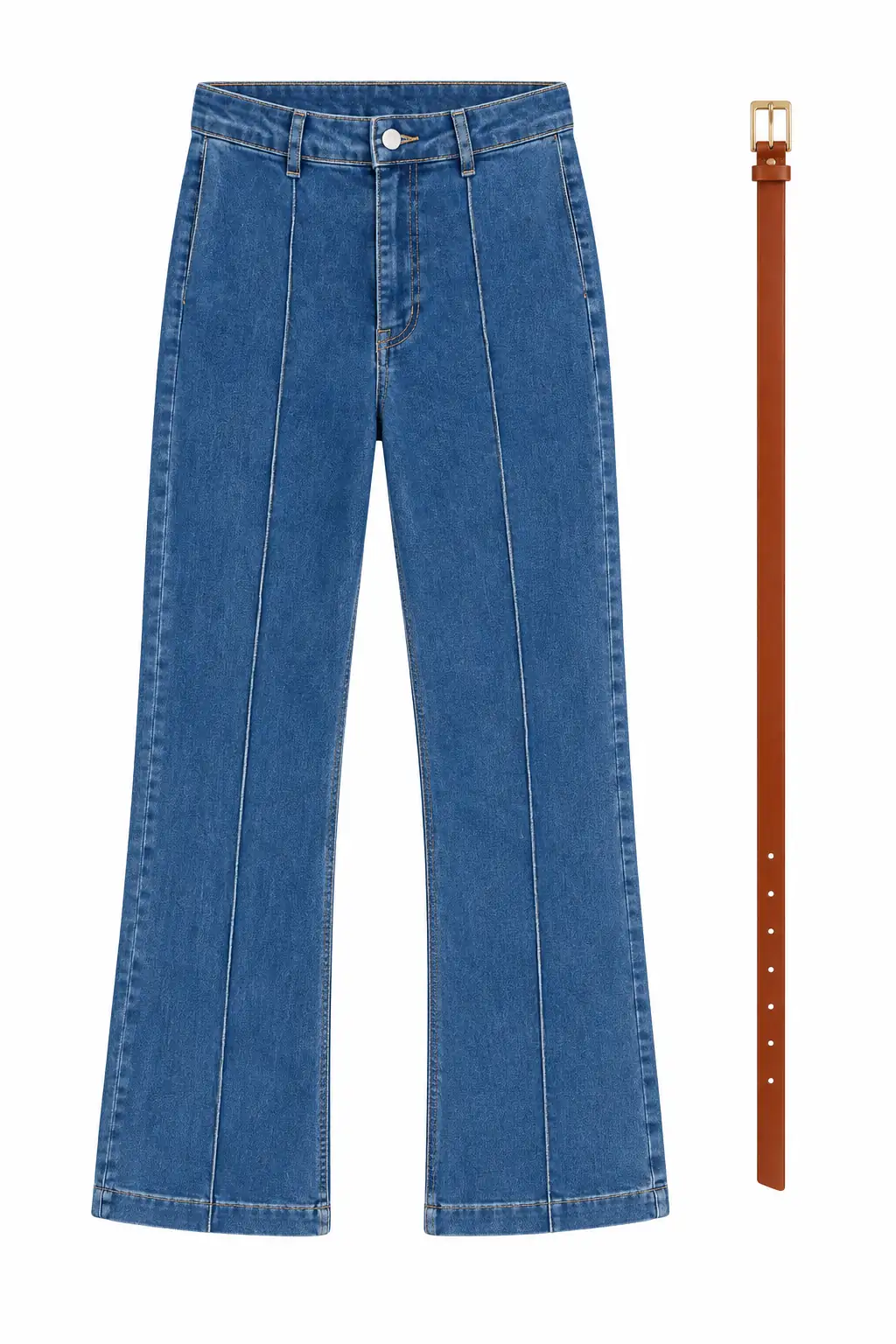 2628 Kemerli Önü Çimalı Denim Pantolon AÇIK MAVİ