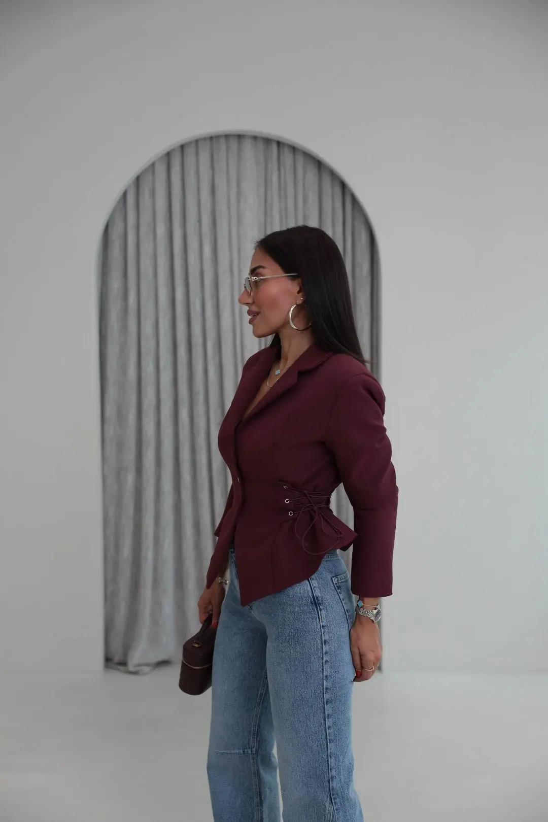 2965 Korse Detaylı Vatkalı Ceket MÜRDÜM
