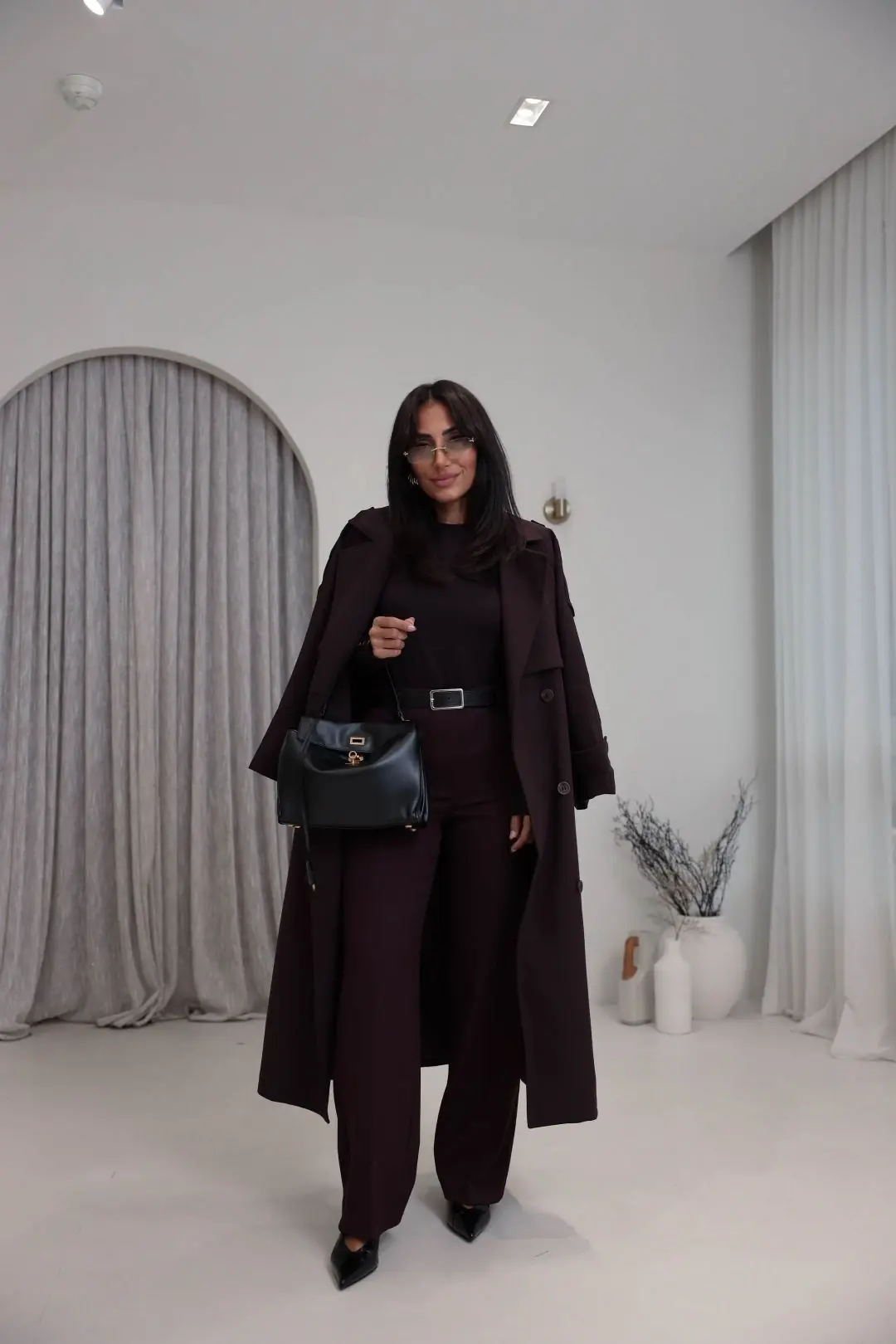 7291 Kemerli Ütü Çizgili Kumaş Pantolon BORDO