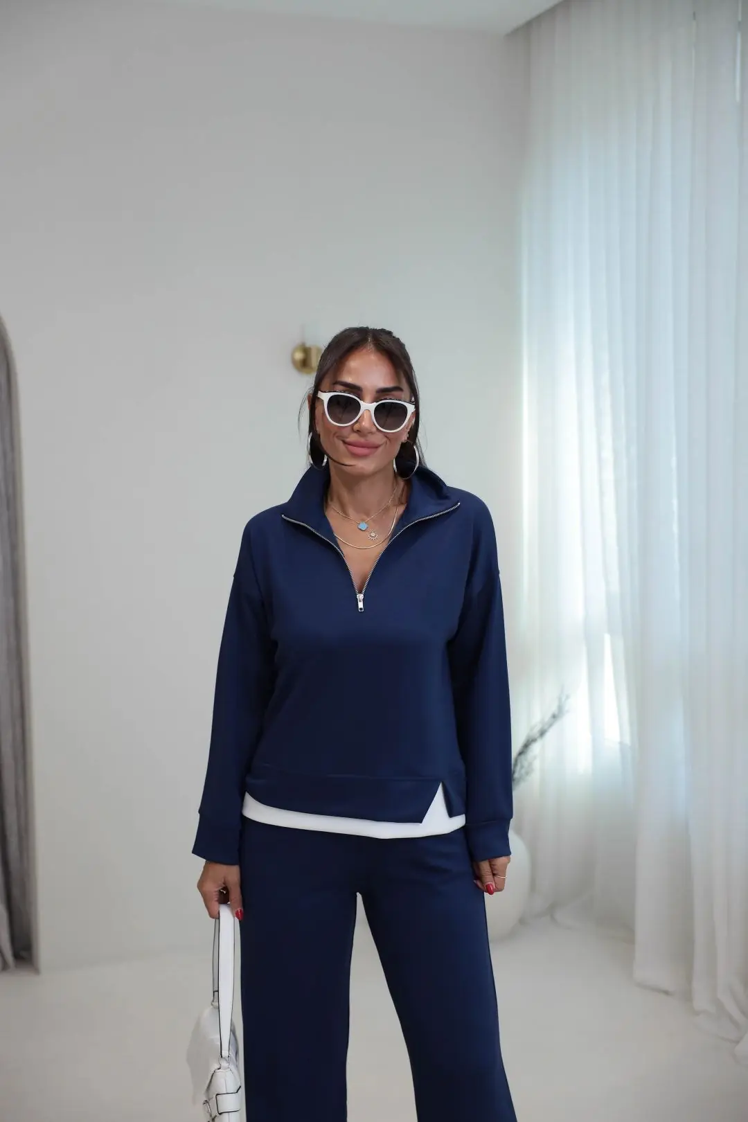 3374 Garnili Yarım Fermuarlı Modal Takım LACİVERT