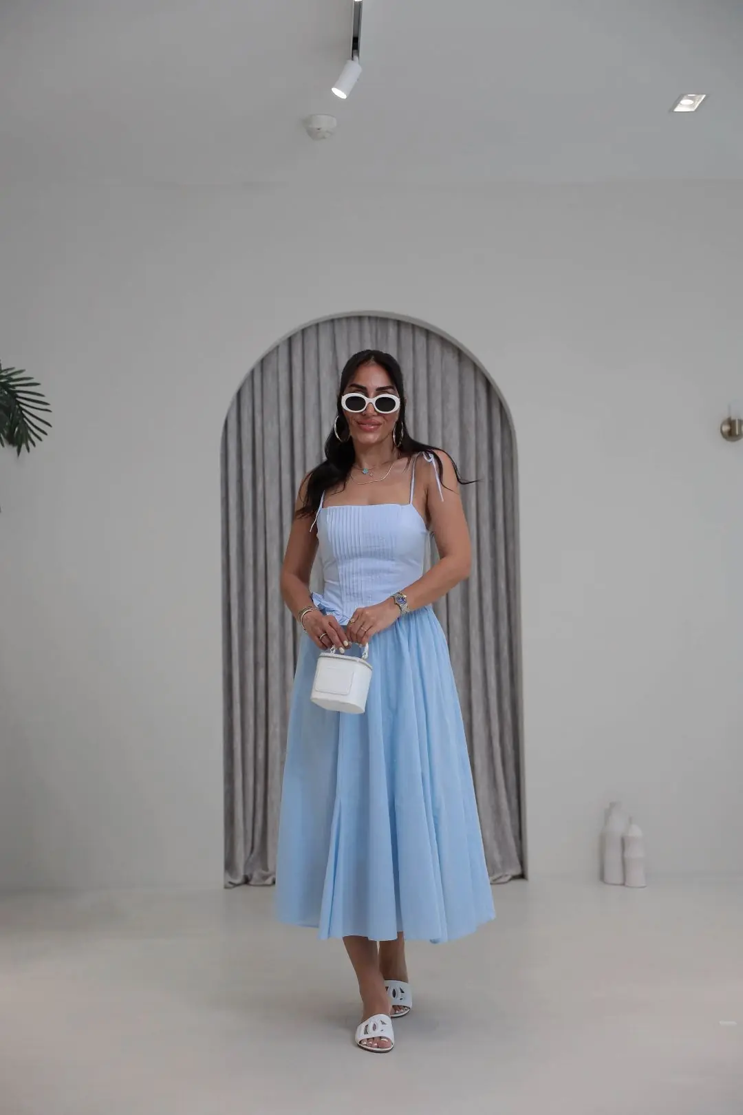 4192 Nervürlü Bağcık Askılı Korse Bluz BEBE MAVİ