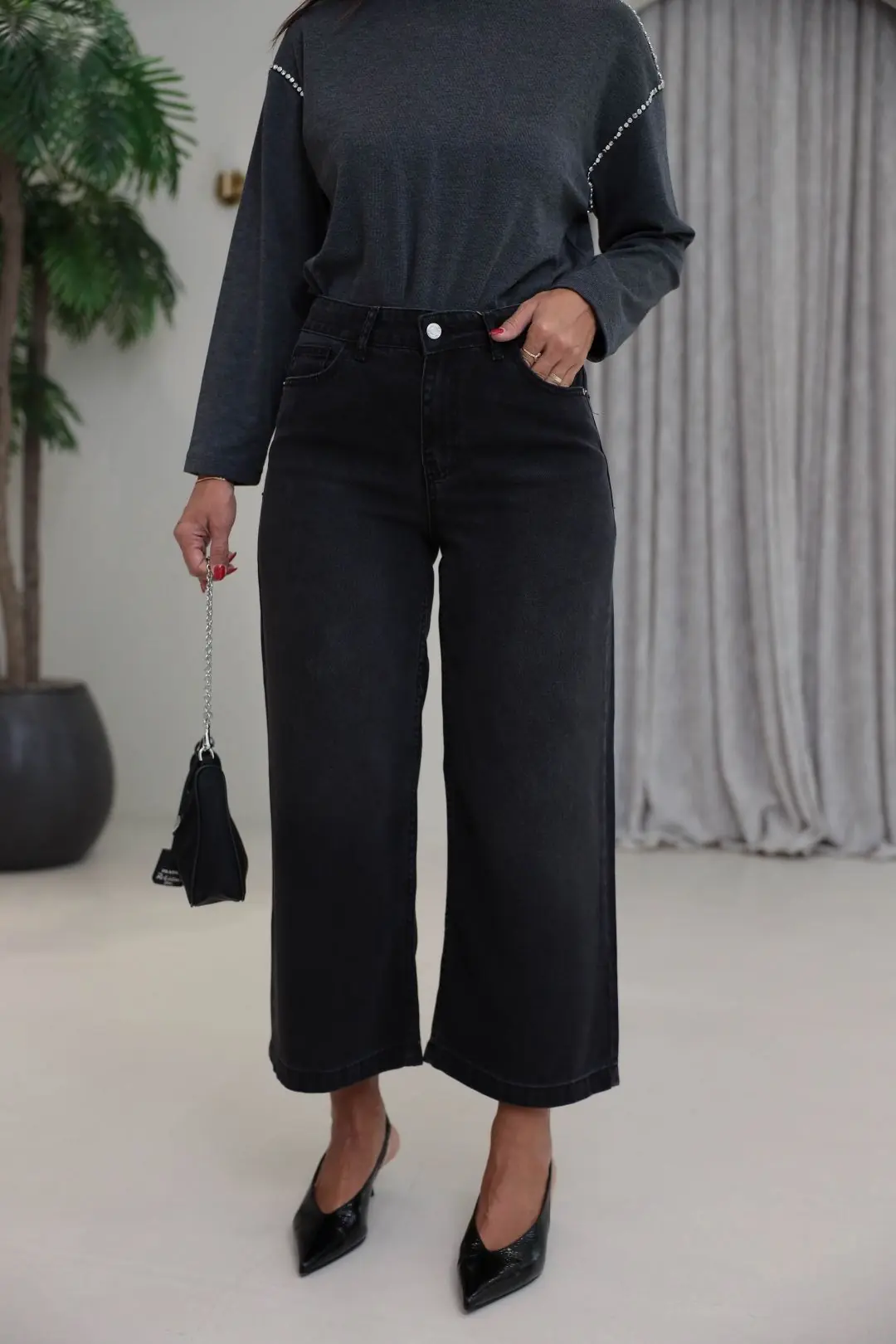 1027 Culotte Tencel Kumaş Pantolon ANTRASİT
