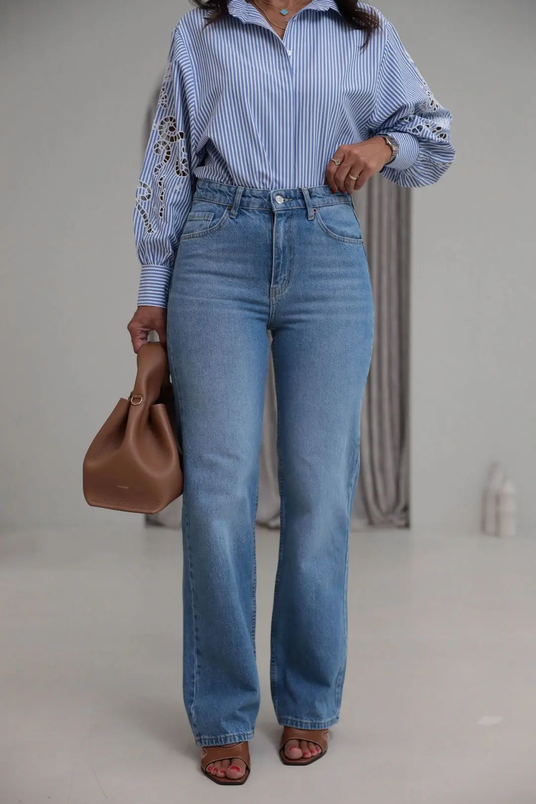 2411 Düz Paça Yüksek Bel Straight Jean MAVİ