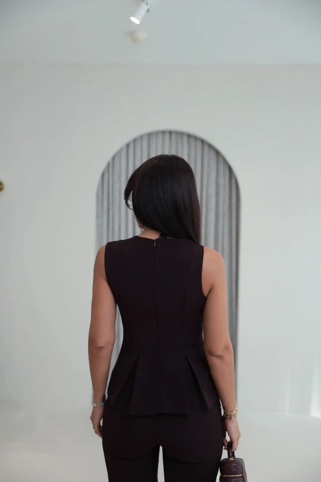 9215 Omuz Düğme Detaylı Bluz & Pantolon Takım MÜRDÜM