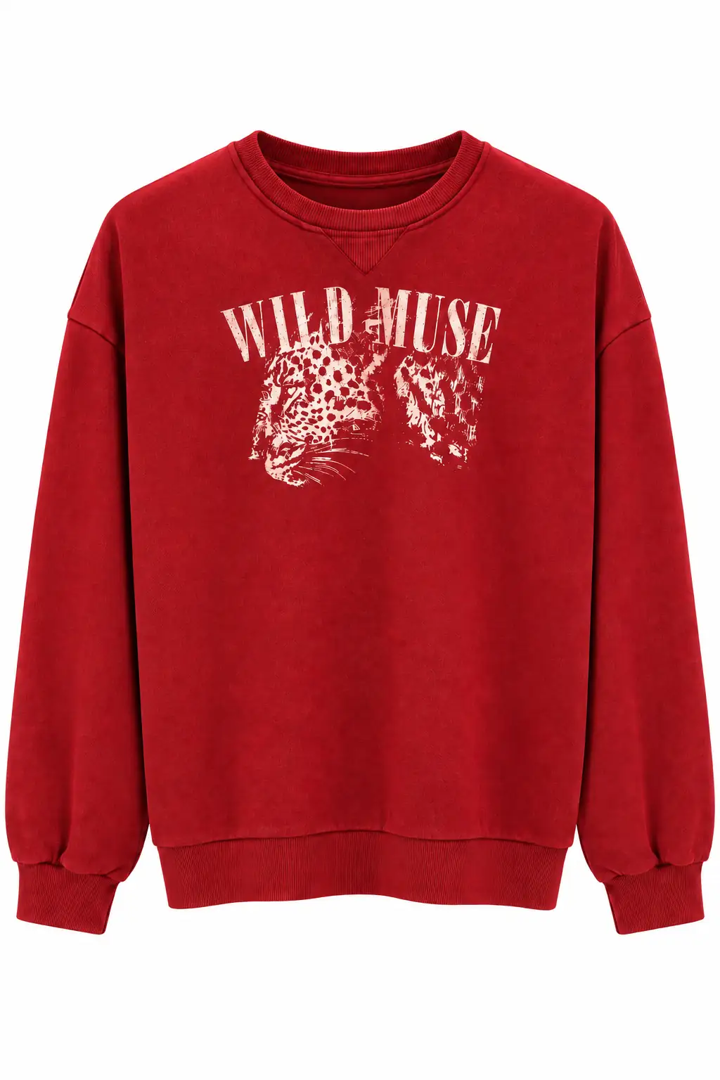 9106 Kaplan Baskılı Ribanalı İki İplik Sweatshirt KIRMIZI