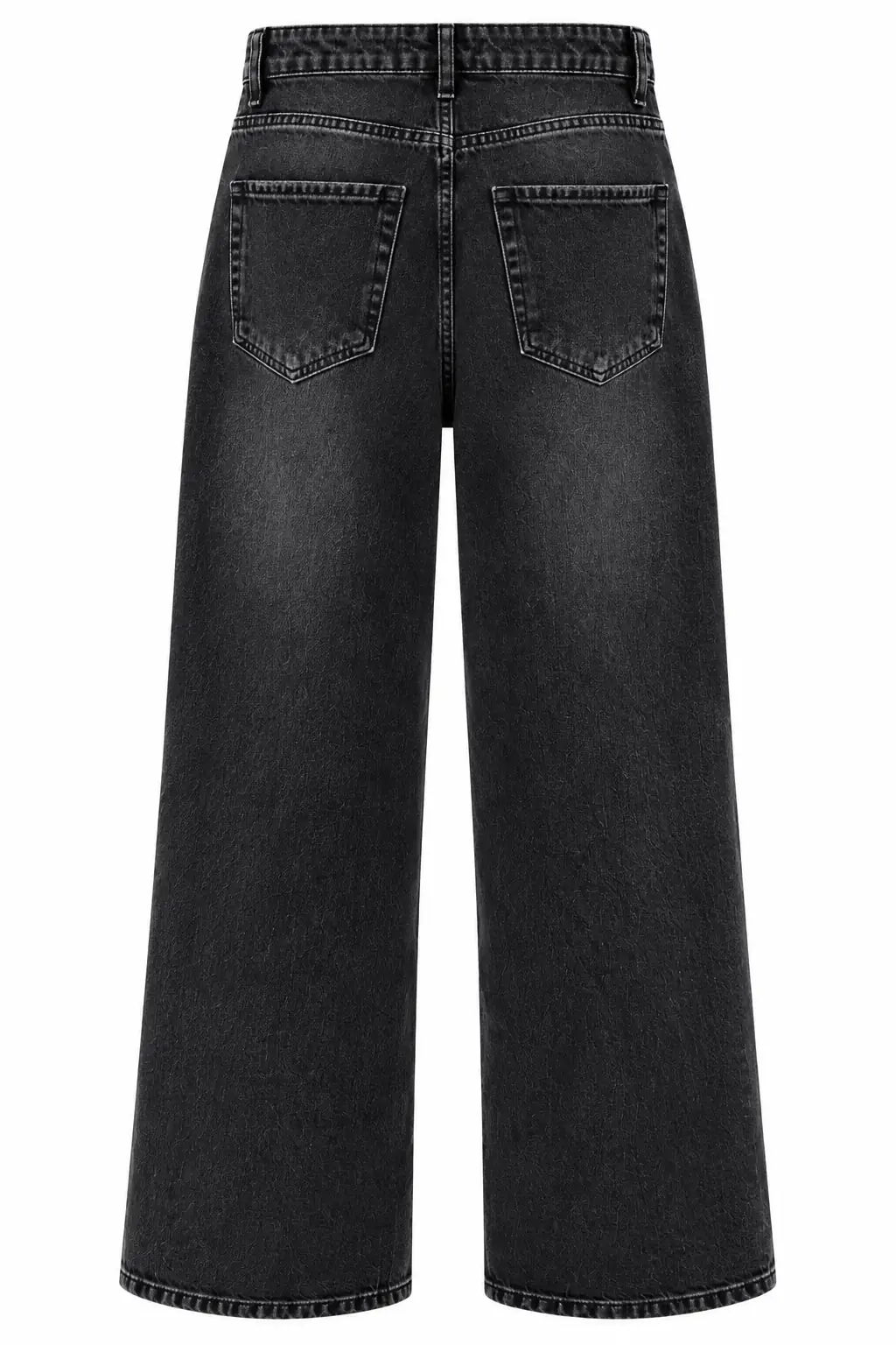 1065 Asimetrik Bel Detaylı Palazzo Denim Pantolon YIKAMALI SİYAH