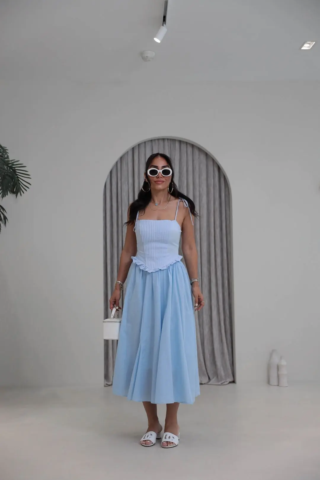 4192 Nervürlü Bağcık Askılı Korse Bluz BEBE MAVİ