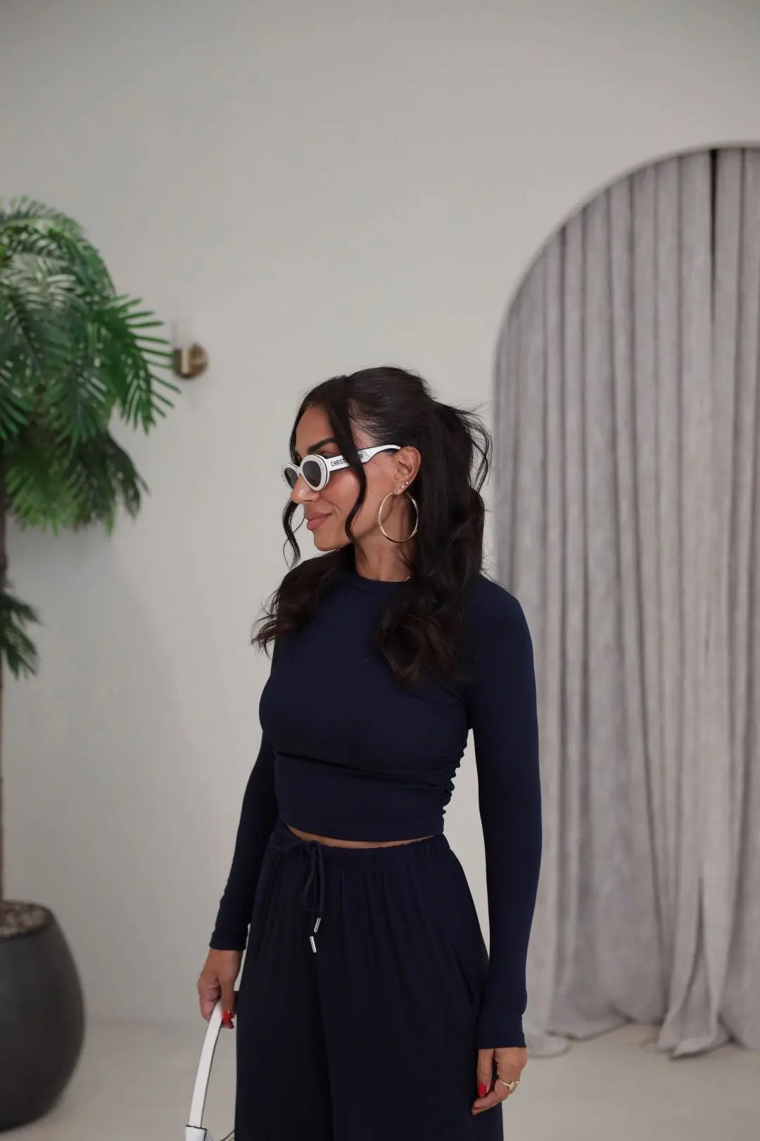4289 Modal Drape Detaylı Şalvar Kesimli Bluz Pantolon Takım LACİVERT