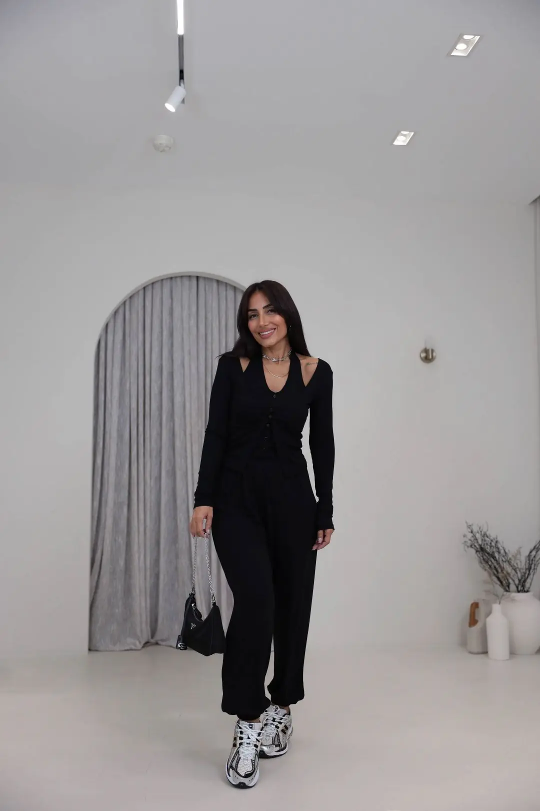 3583 Çift Katman Detaylı Takım SİYAH