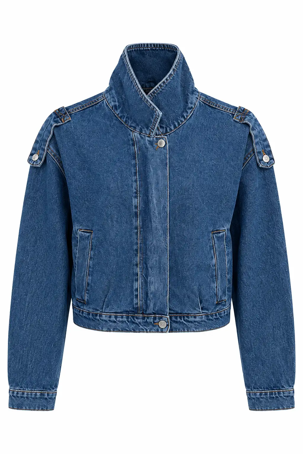 1129 Apoletli Denim Ceket MAVİ