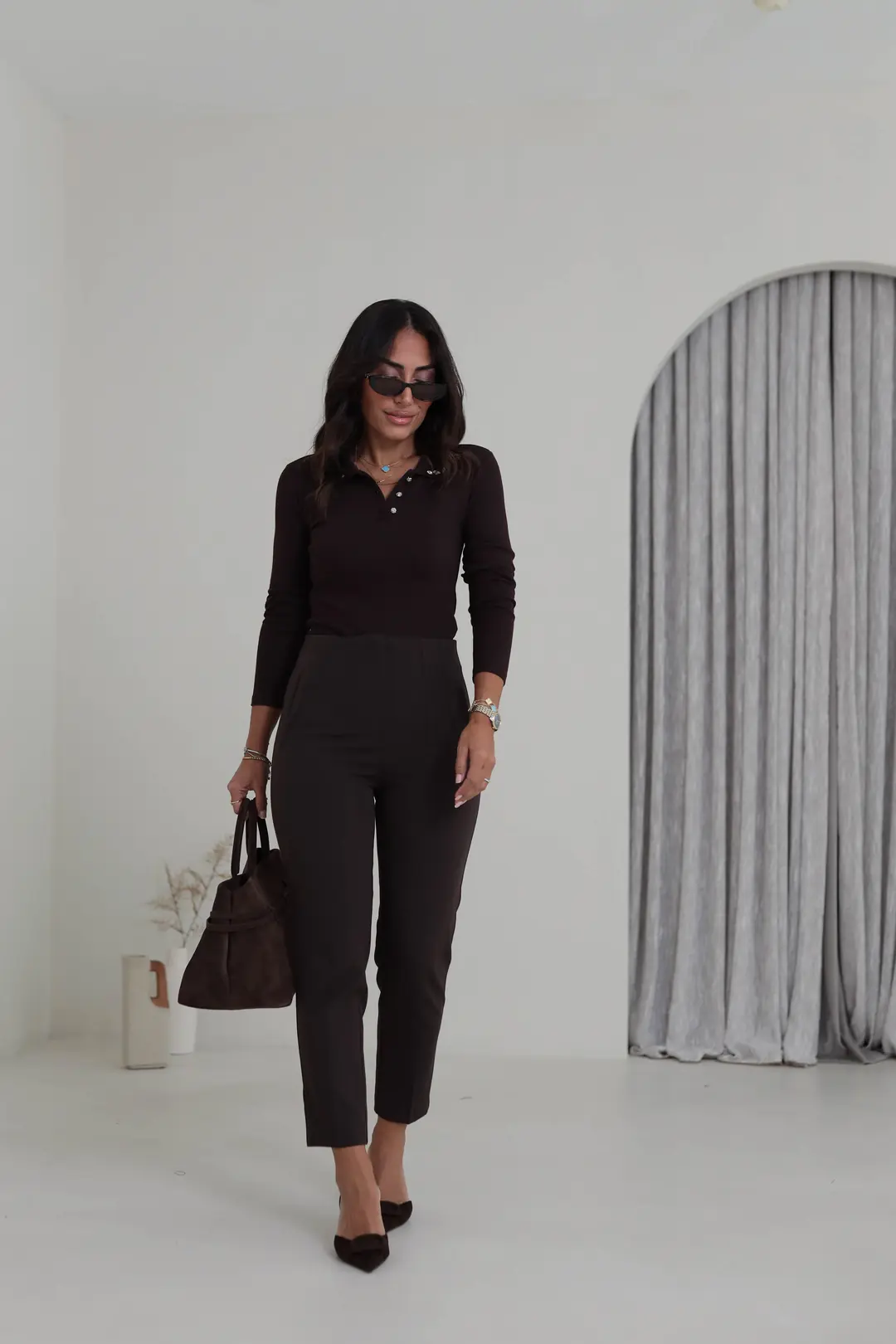 U5113-K Önü Flotalı Kumaş Pantolon KAHVE
