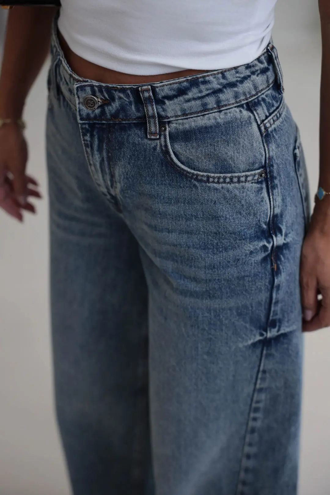 1020 Dikiş Detaylı Wide Leg Denim Pantolon AÇIK MAVİ