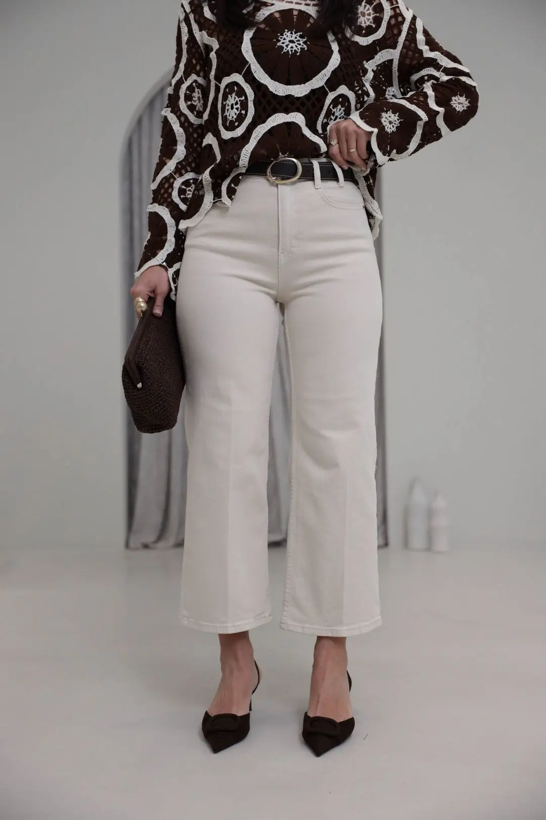 Kemerli Yüksek Bel Culotte Jean BEJ