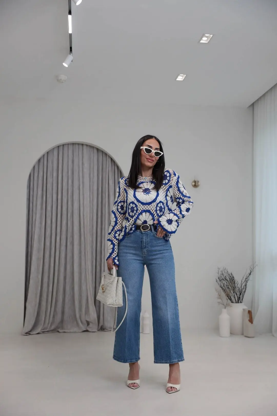 Kemerli Yüksek Bel Culotte Jean MAVİ