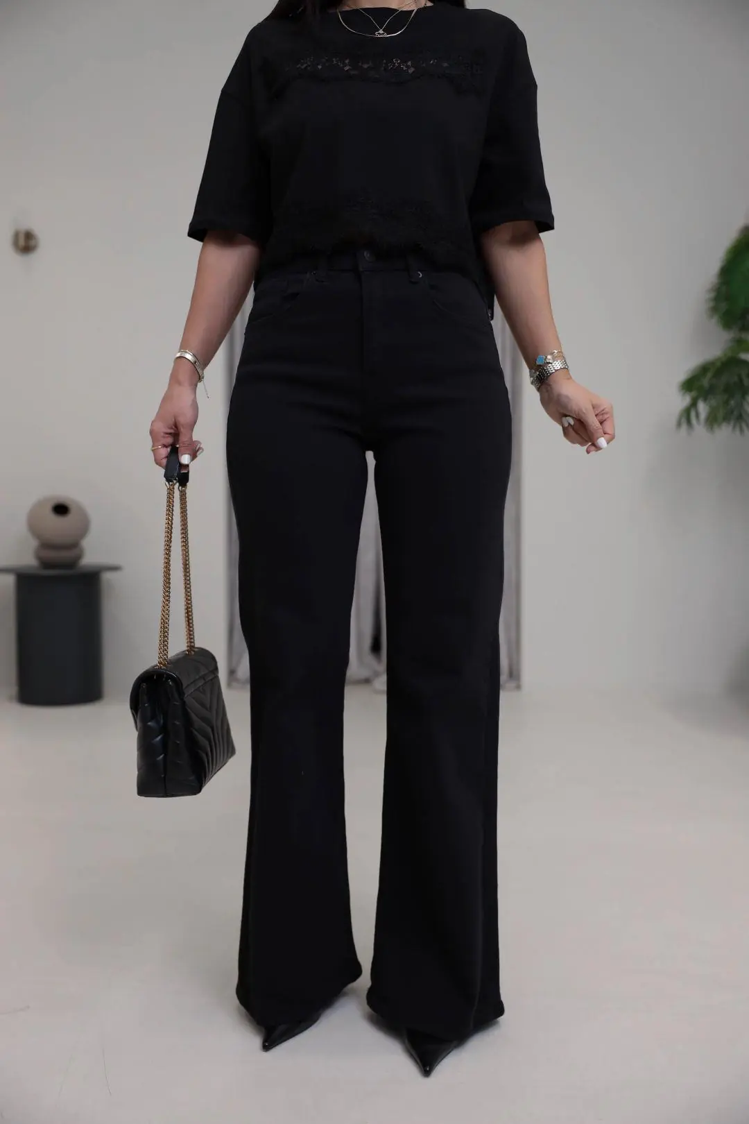 Yüksek Bel Wide Leg Jean KOYU SİYAH