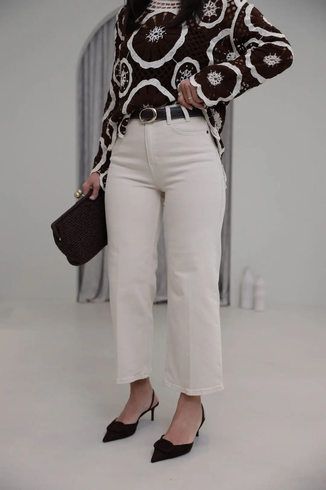 Kemerli Yüksek Bel Culotte Jean BEJ